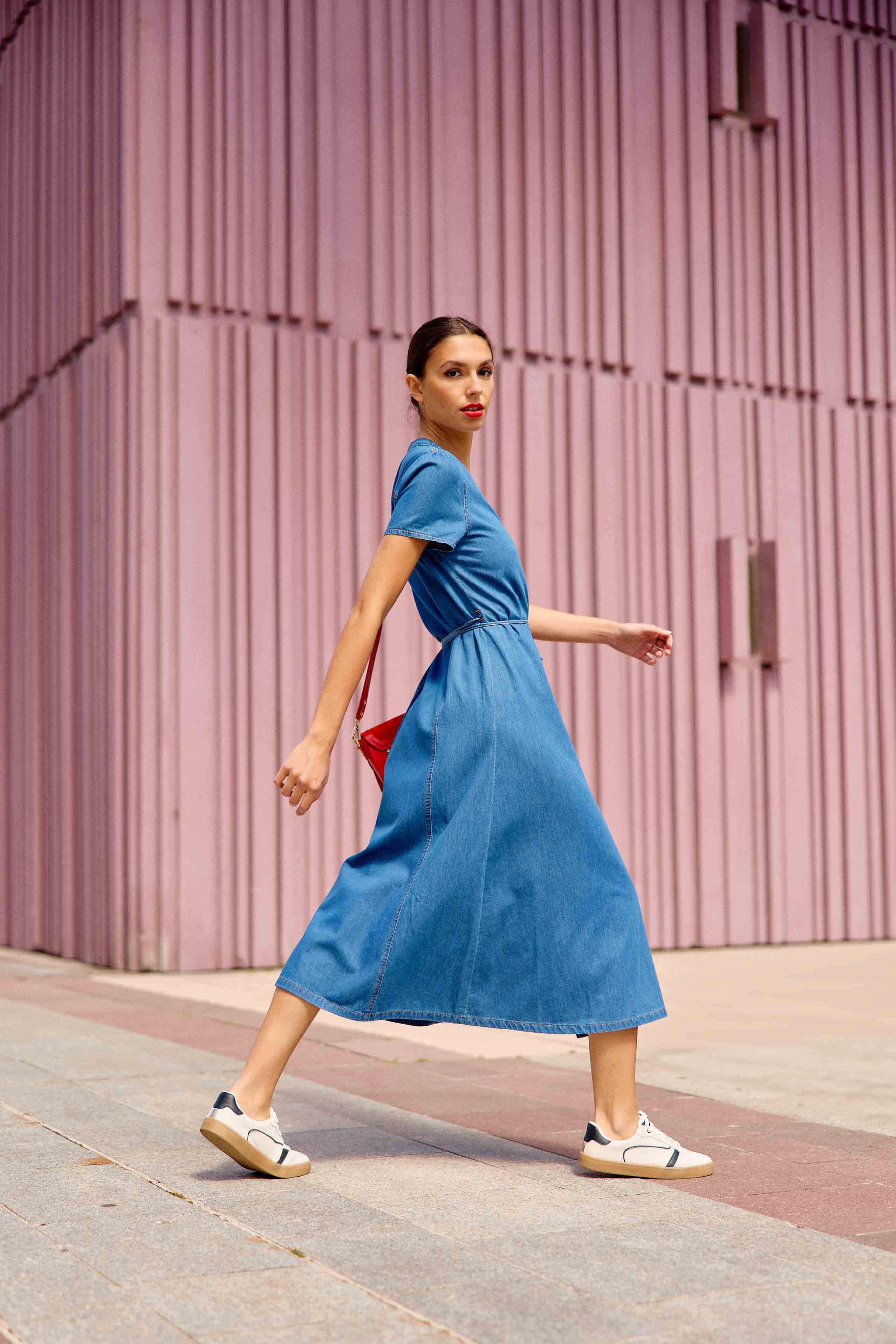 Long denim wash dress - Riley