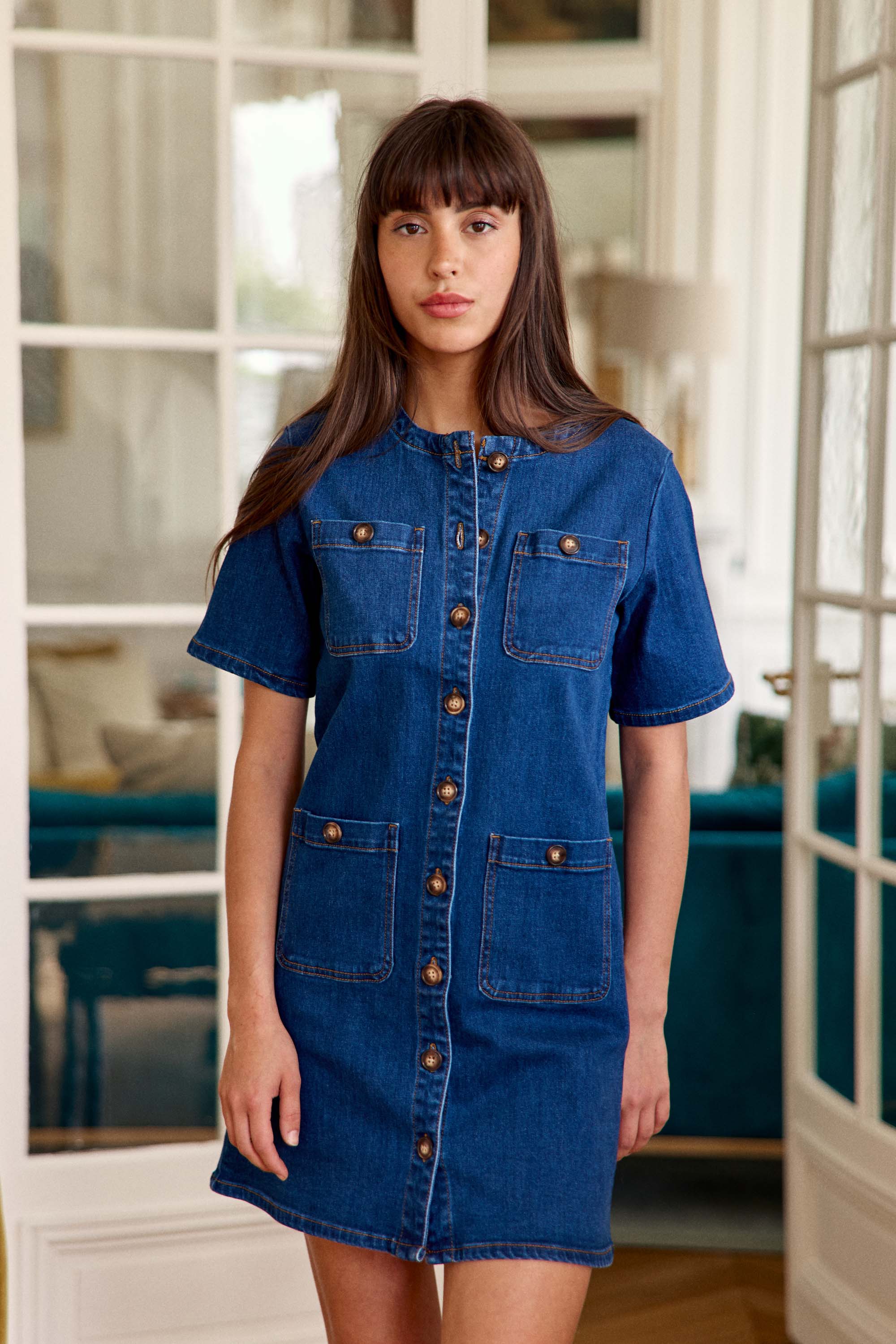 Robe courte Rinda femme – Denim droit et poches plaquées LA