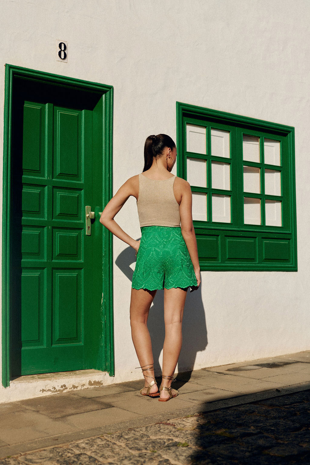 Short droit brodé vert - Sonia