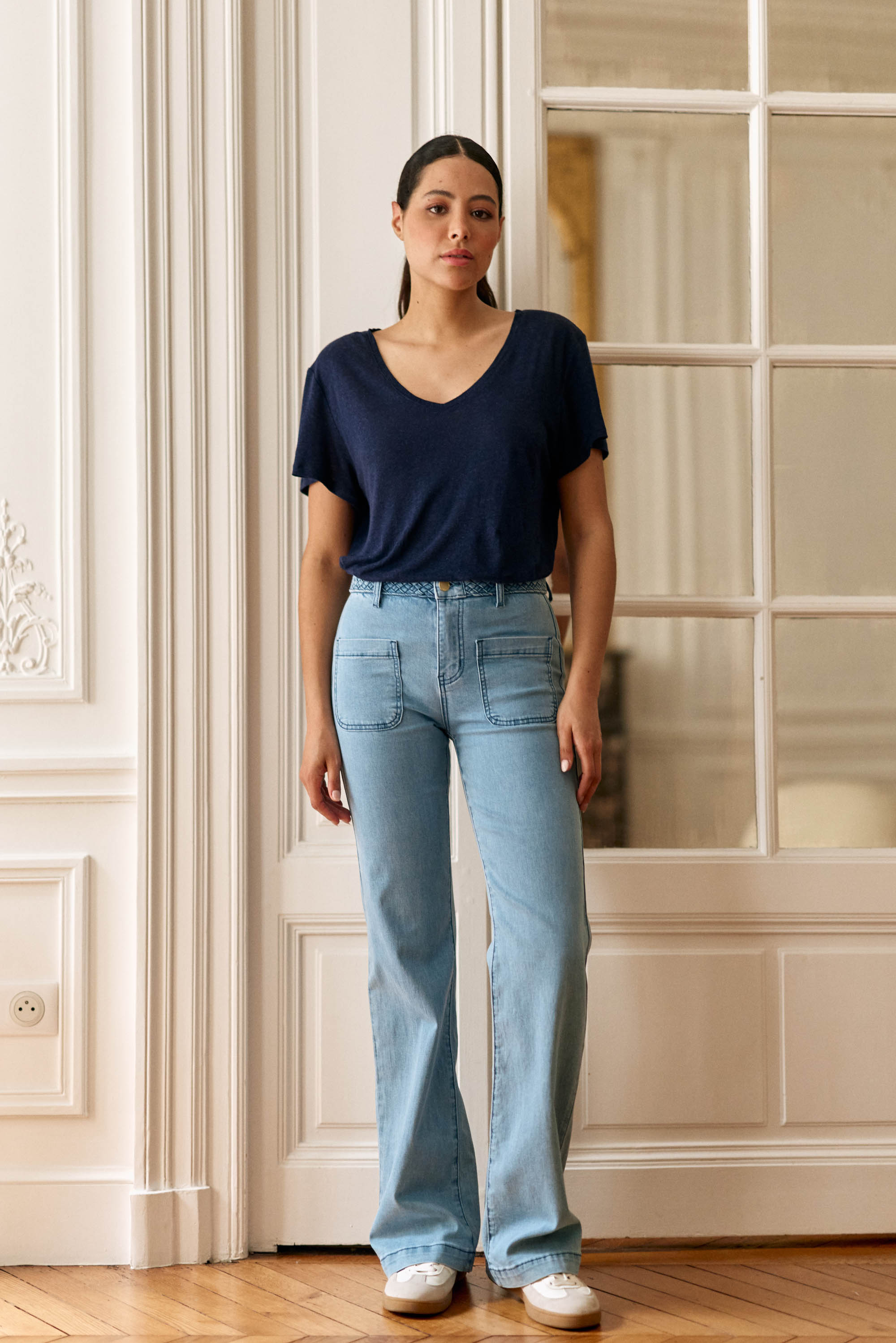 Jean flare braided belt light stone - Sonny