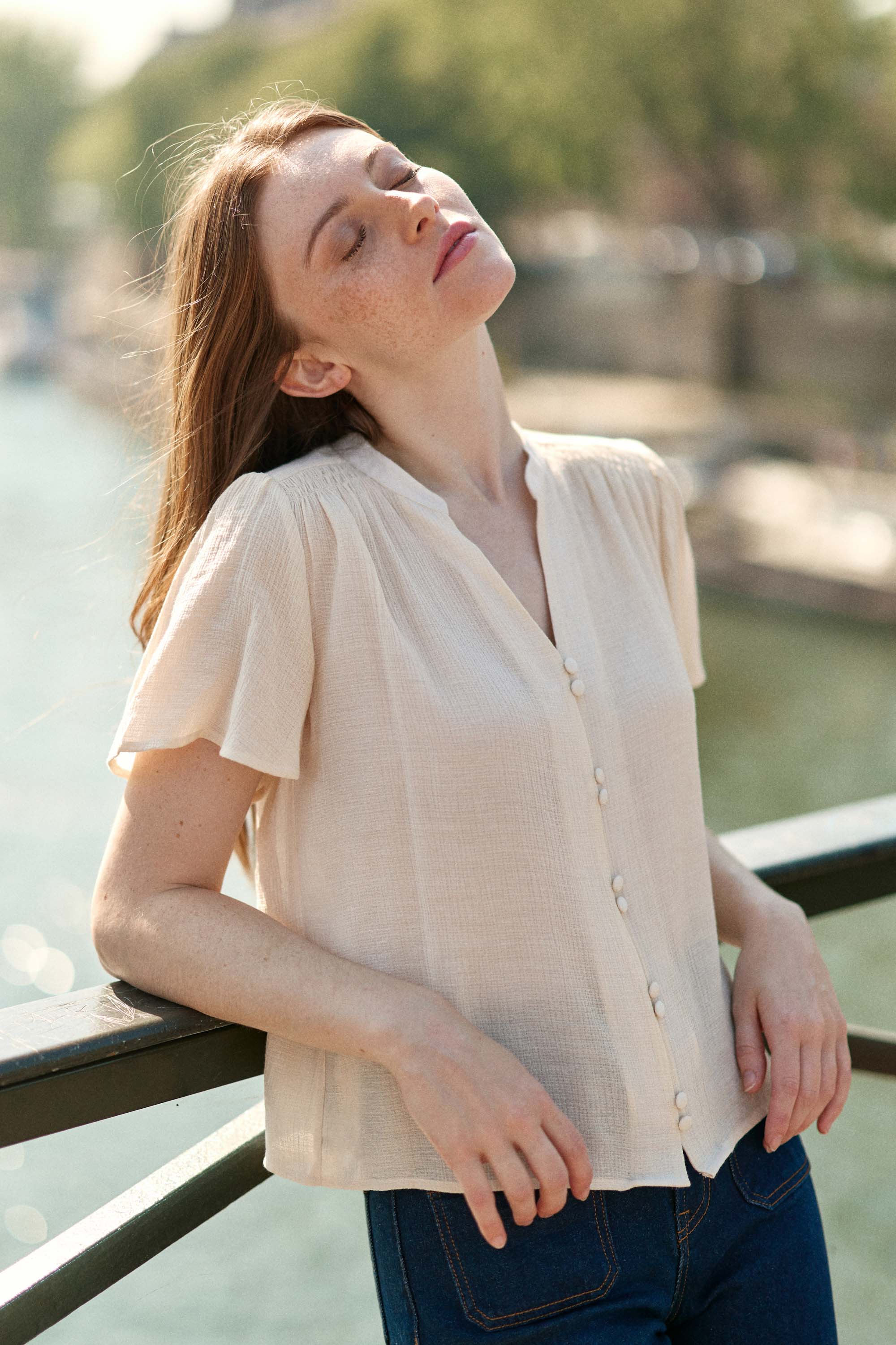 V-neck straight top ecru - Tacha