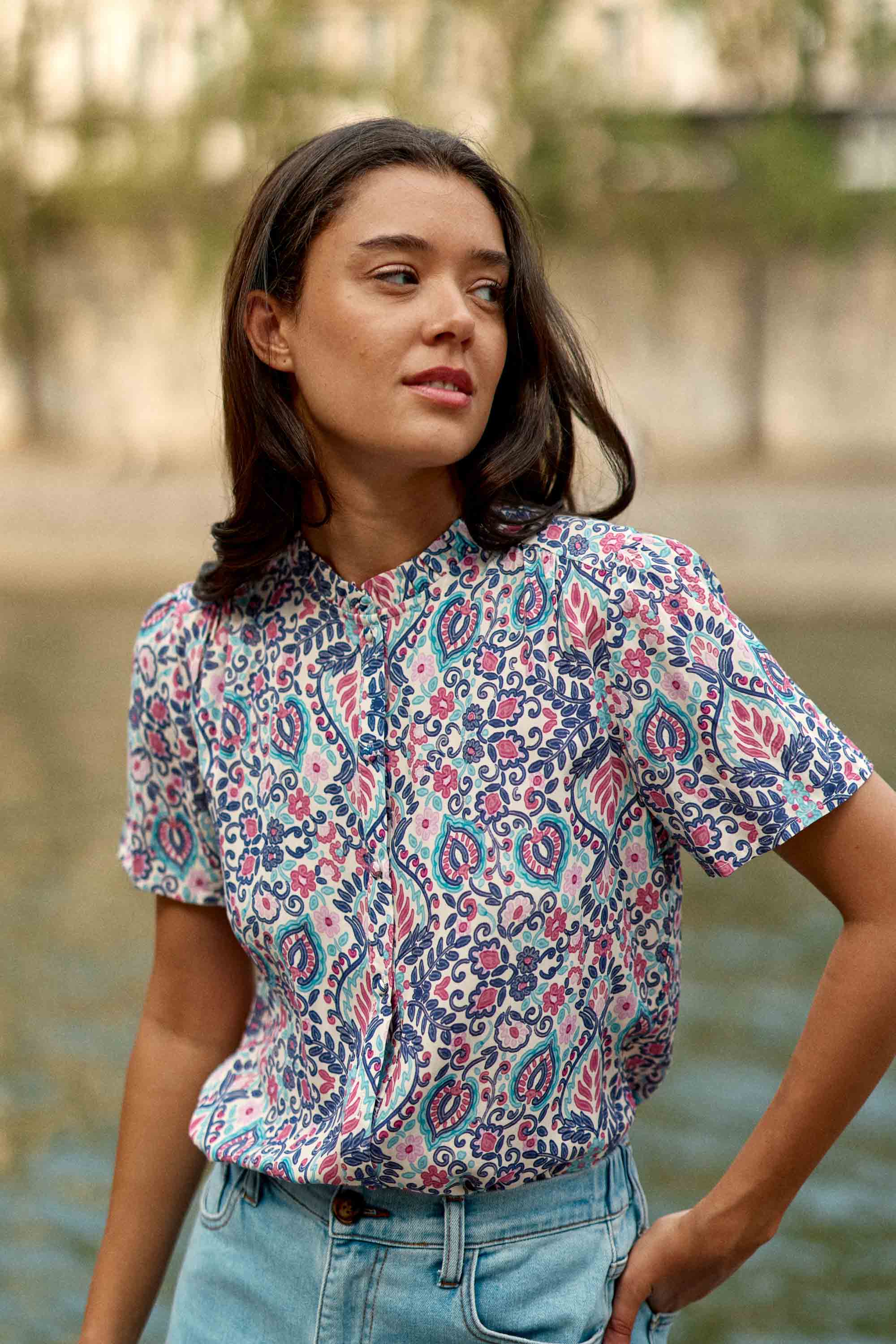 Straight short-sleeved patterned top - Tany
