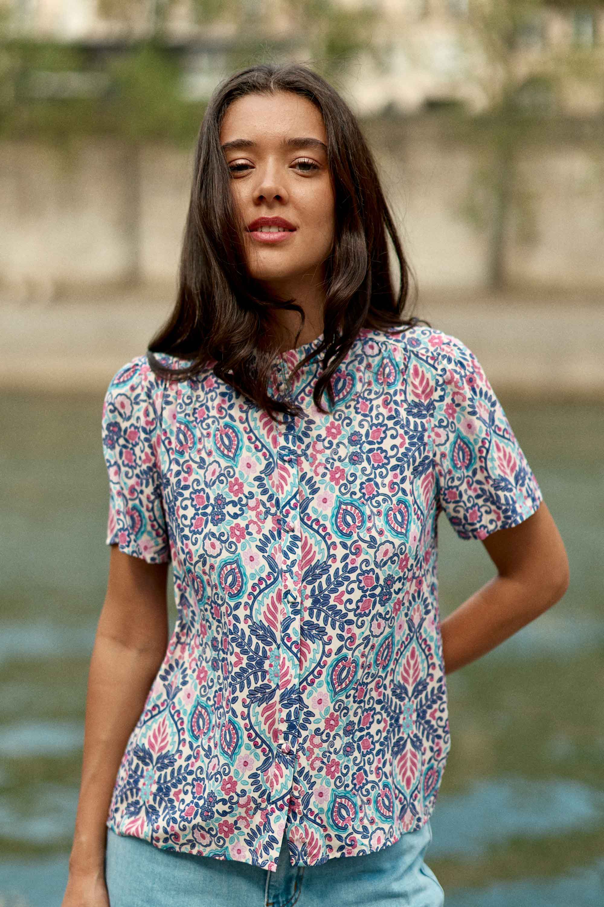 Straight short-sleeved patterned top - Tany