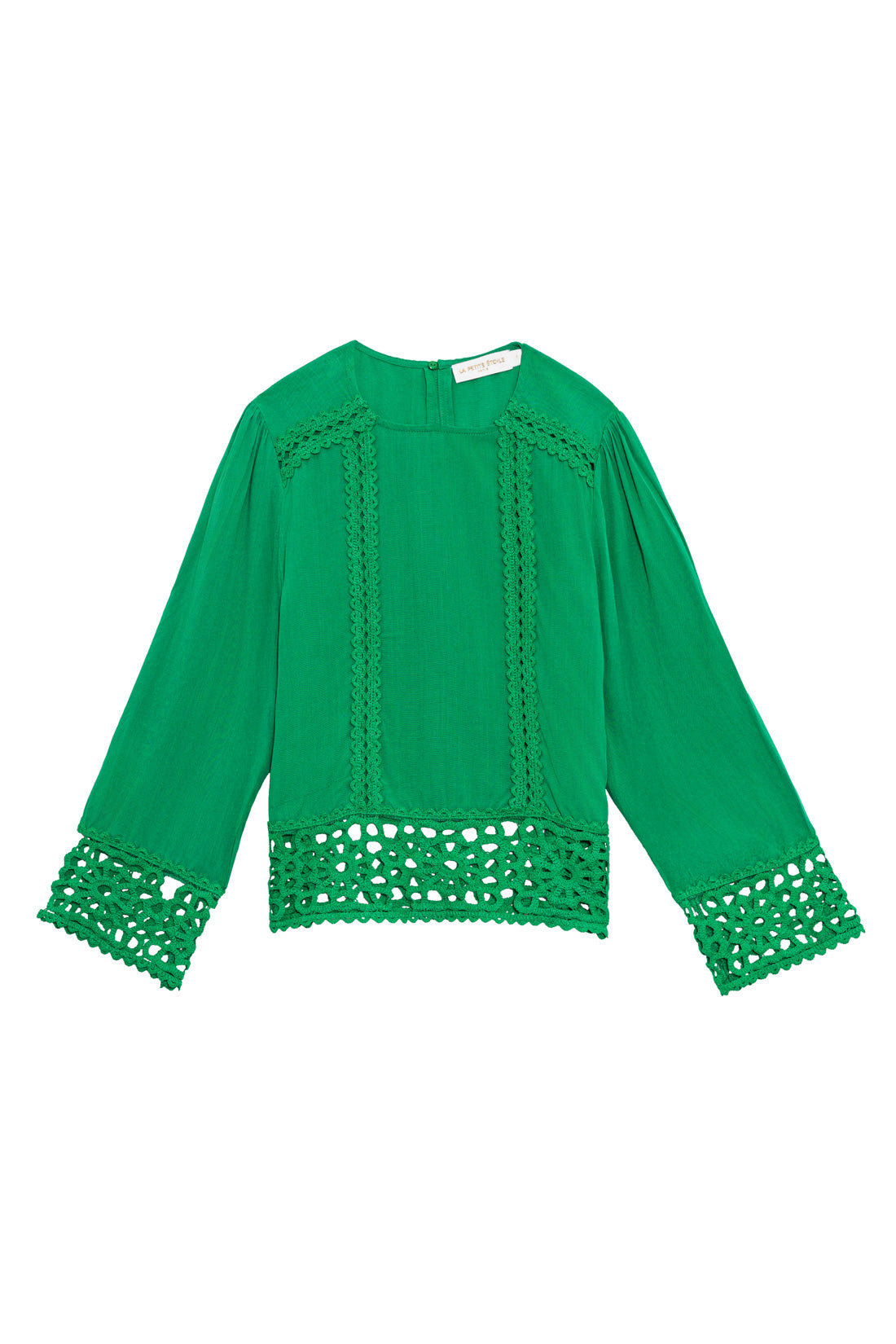 Green crochet straight blouse - Tevy