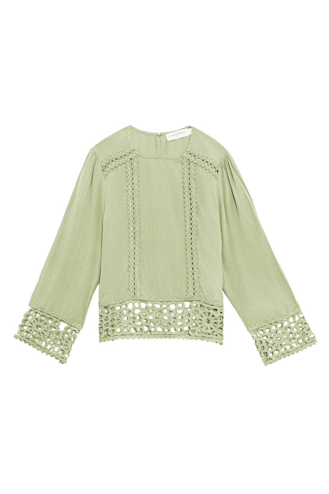Blouse droite en crochet vert amande - Tevy