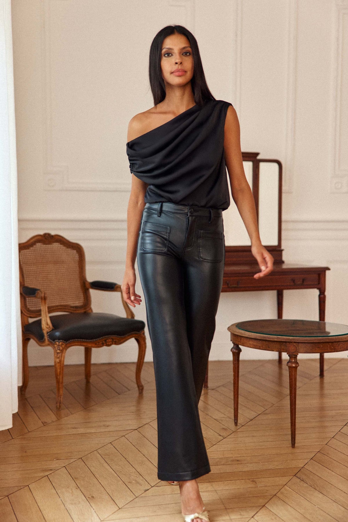 Top Noir Asymétrique En Lin Et Viscose - Coupe Regular Taille 44 - Style Tunique Vintage