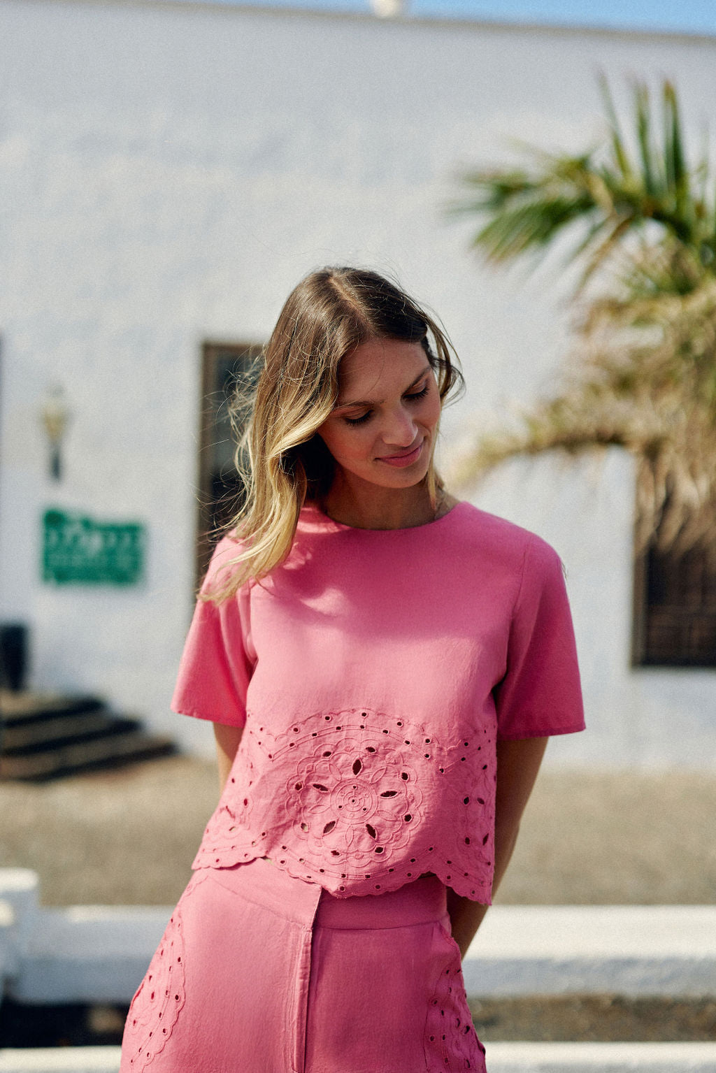 Pink embroidered crop top - Tyna