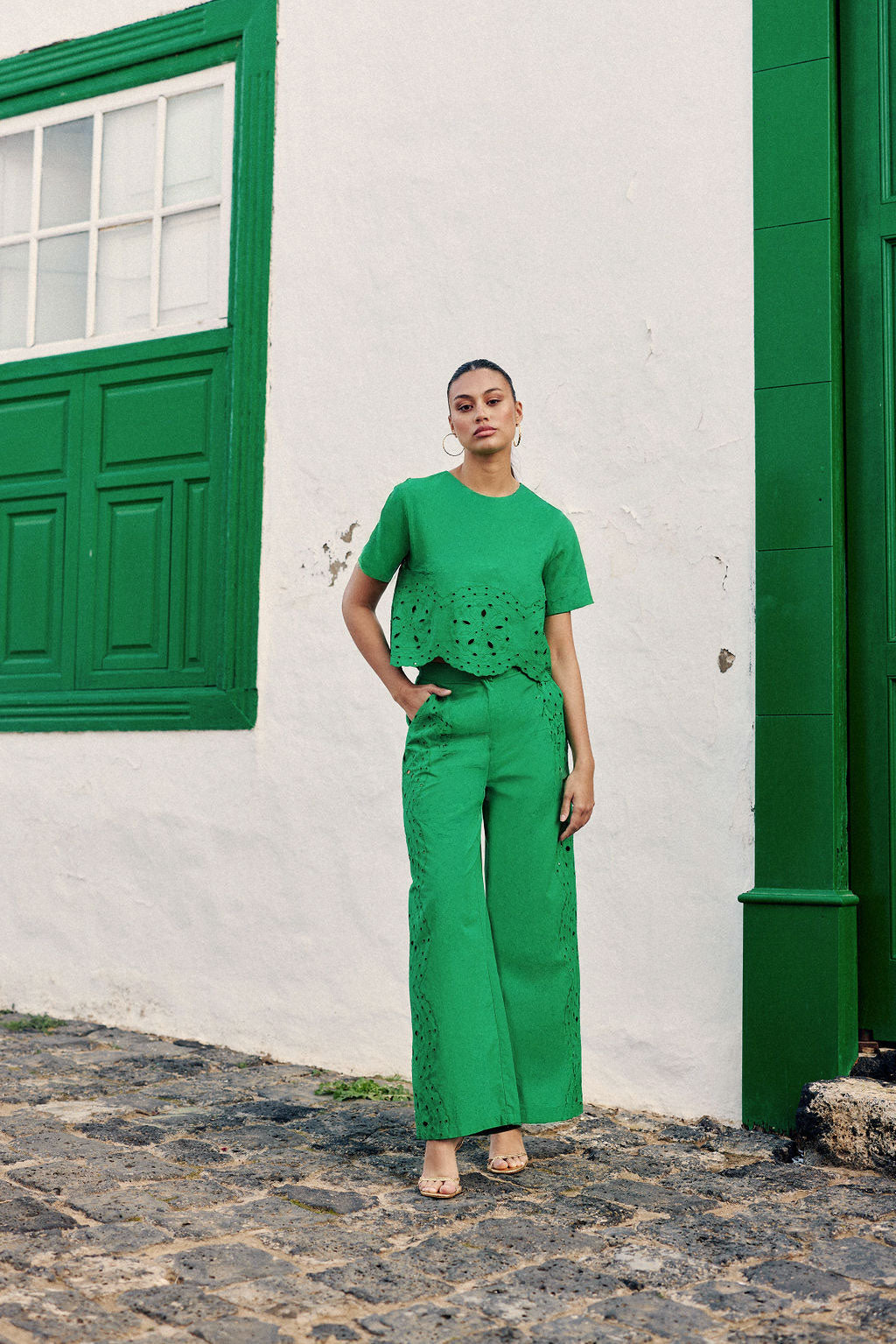 Green embroidered crop top - Tyna