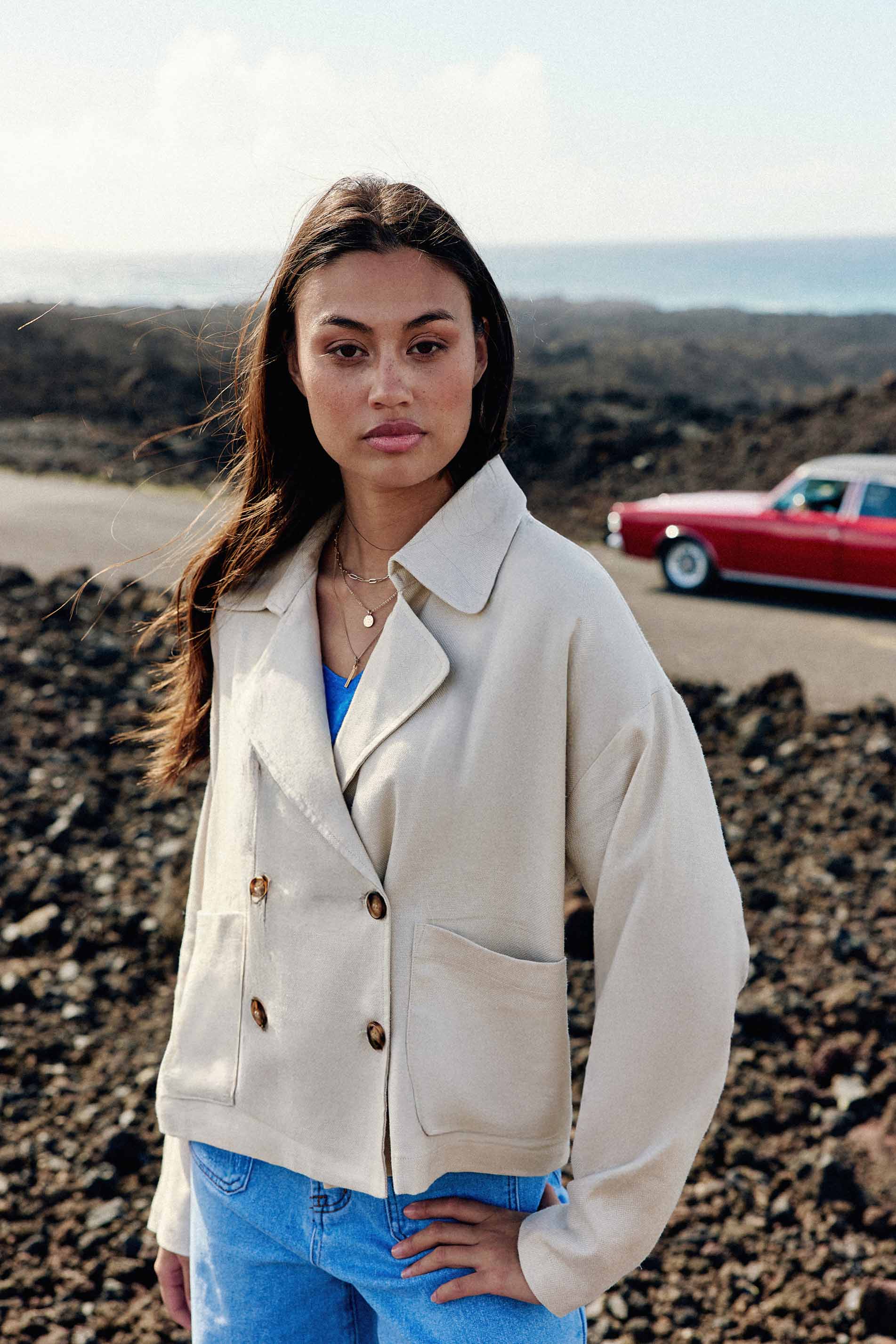 Beige double-breasted jacket - Verly