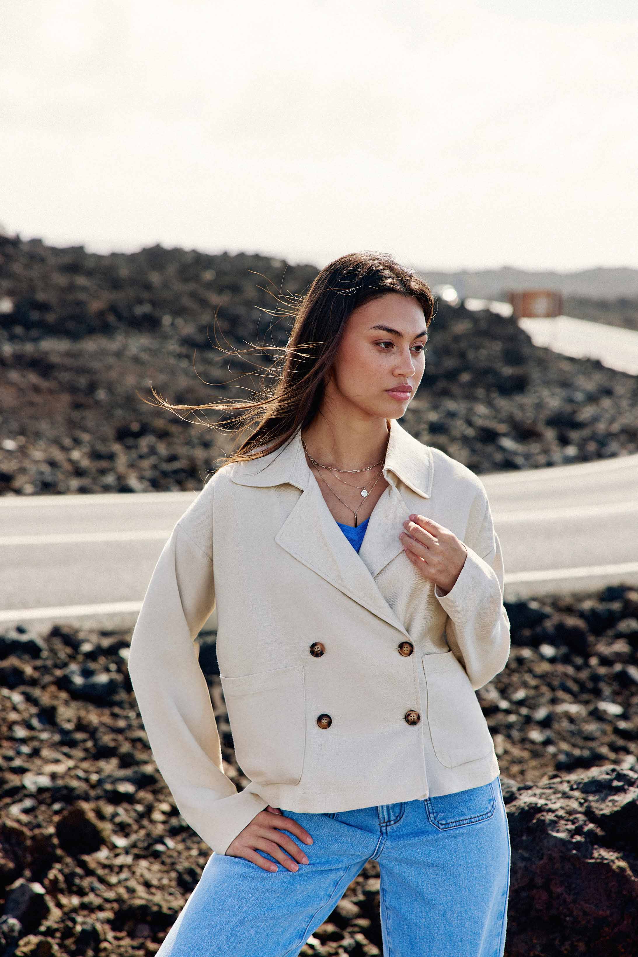 Beige double-breasted jacket - Verly