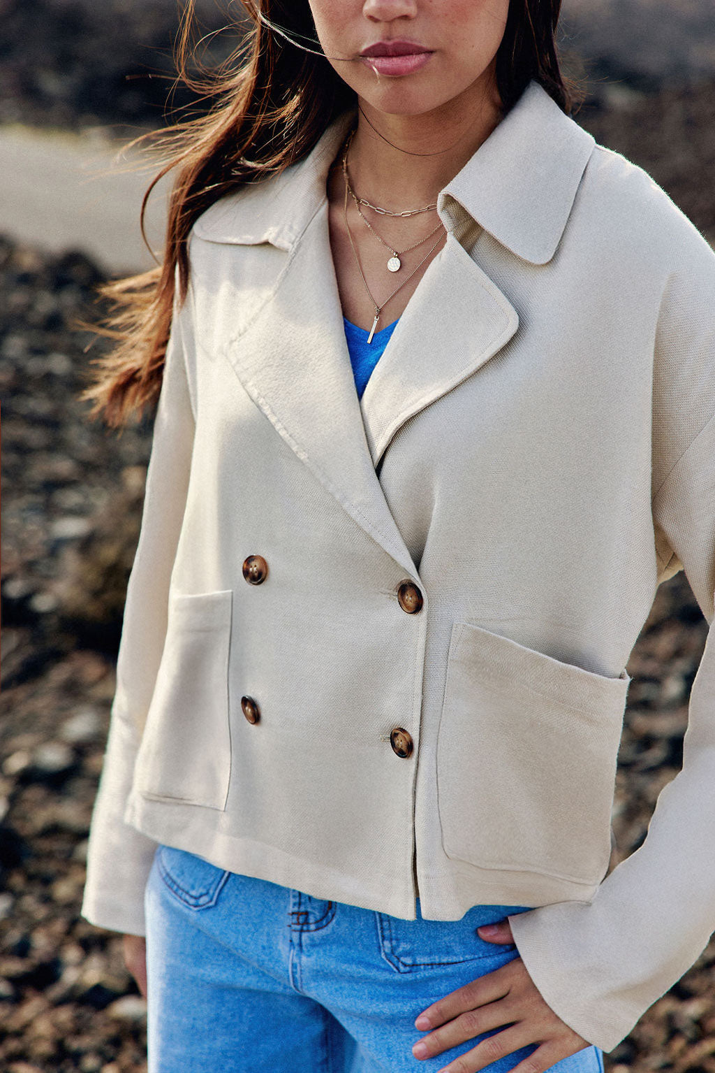 Beige double-breasted jacket - Verly