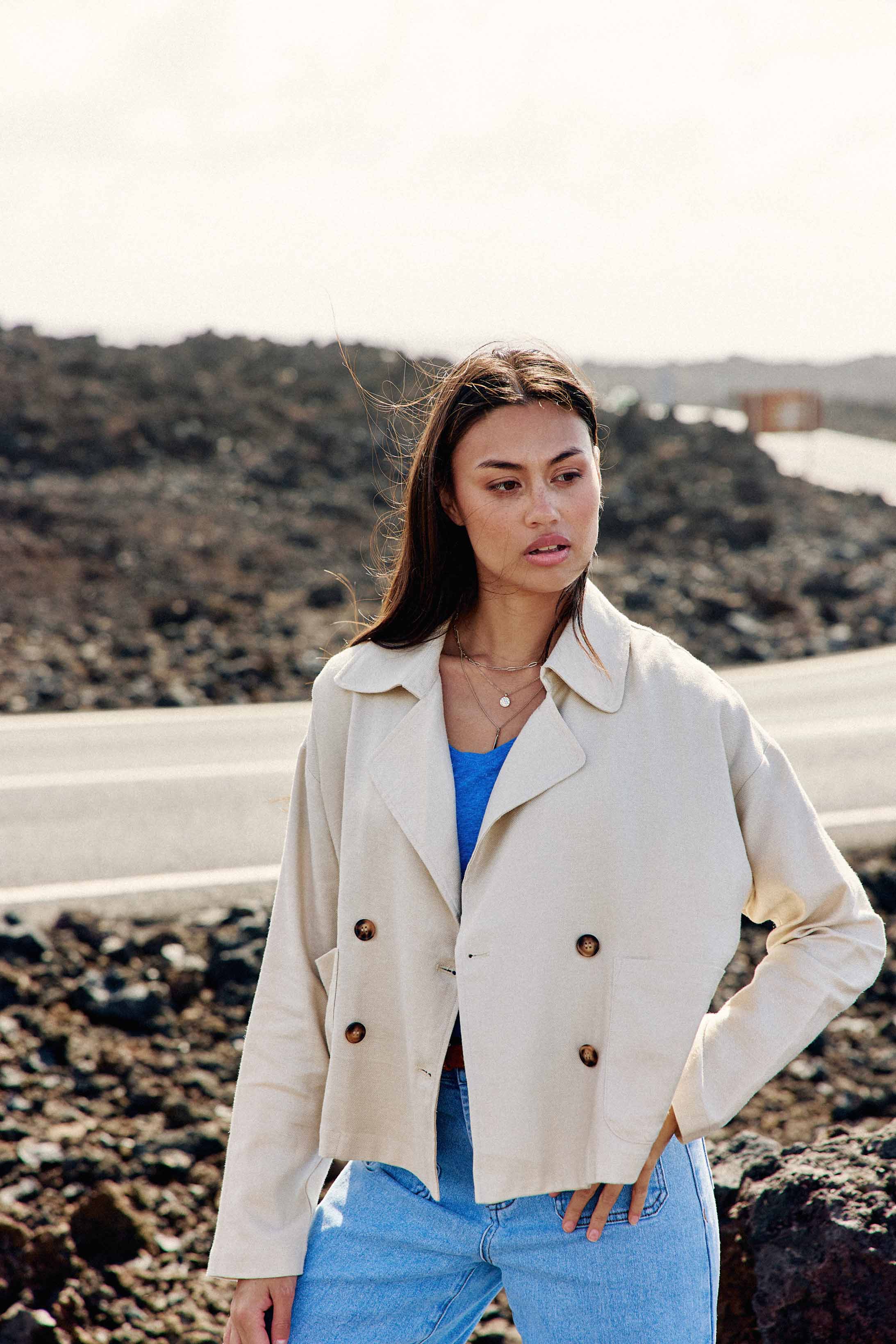 Beige double-breasted jacket - Verly