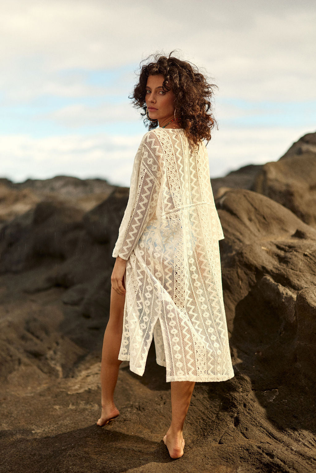 Long ecru lace kimono - Vianne