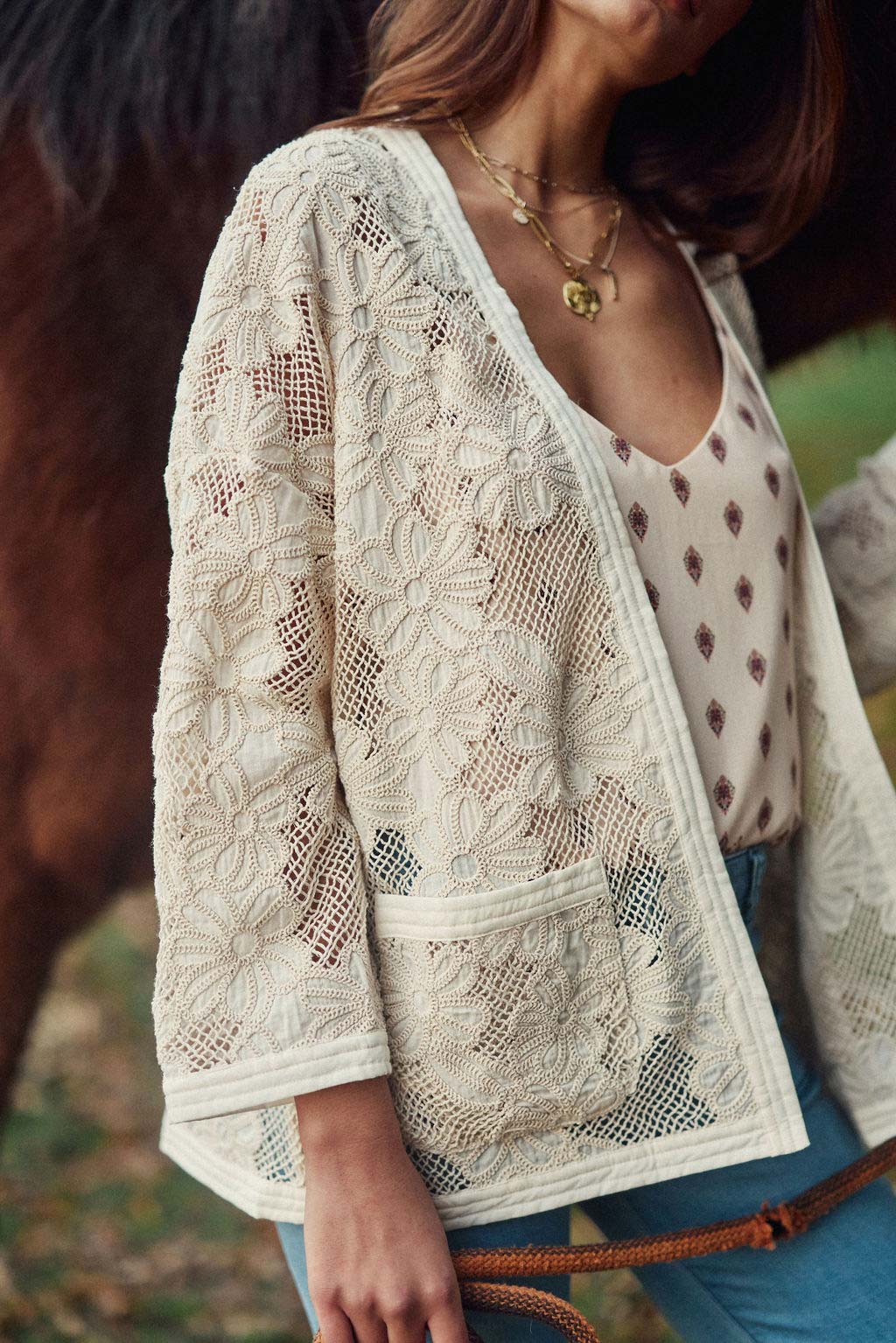 Beige cotton kimono - Violaine