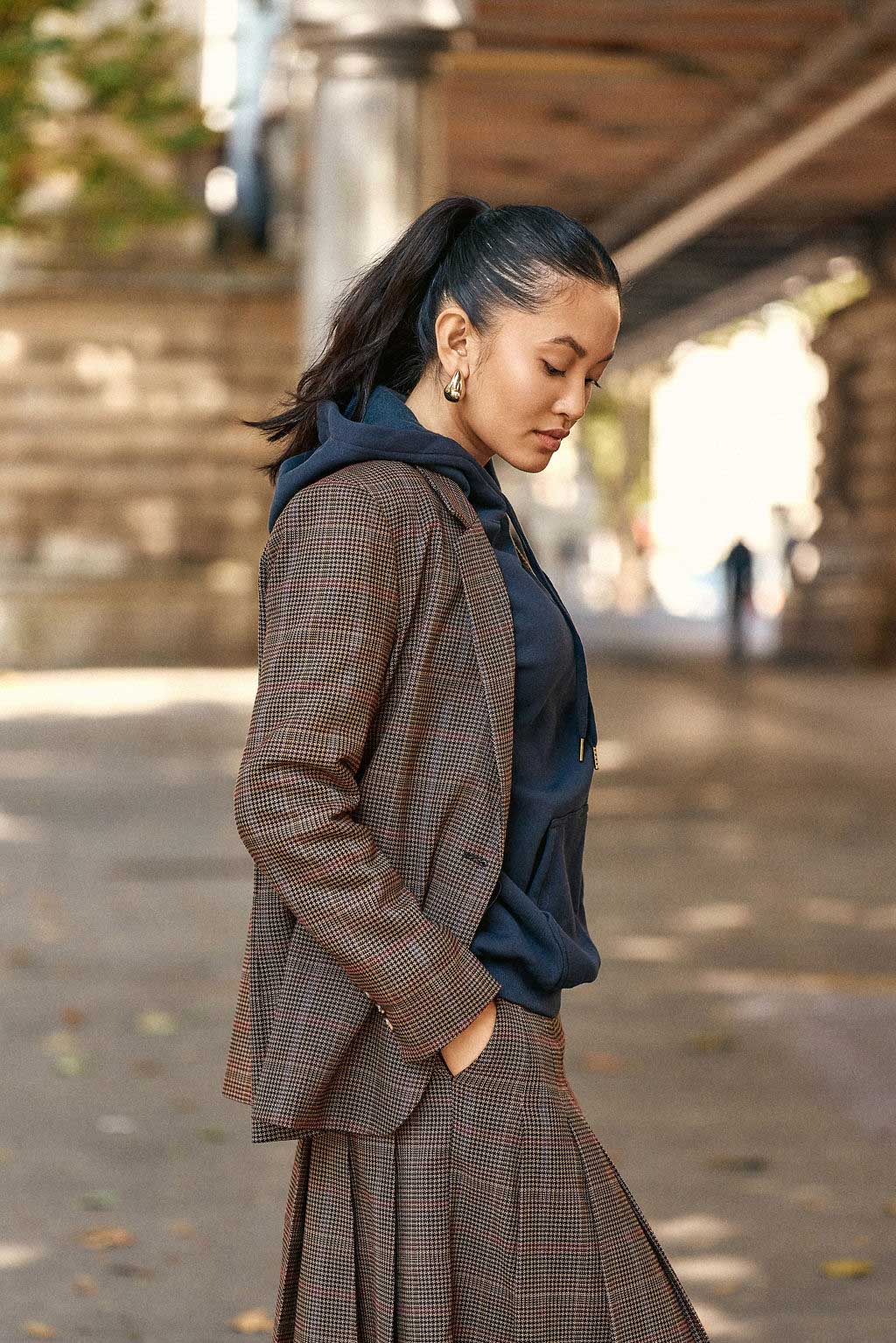 Blazer Jupe Longue Prince De Galles VESTE BLAZER OVERSIZE À MANCHES  VOLUMINEUSES Saint Loup Atelier