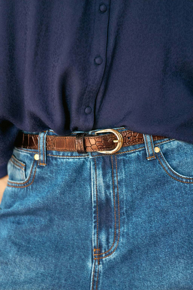 Ceinture En Véritable Peau De Python Marron - Largeur 18/16 Mm - Faite Main - Neuf Sans étiquette