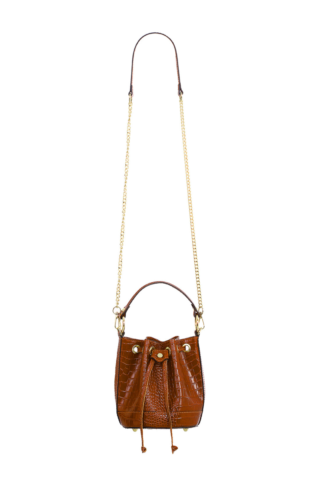 Camel crocodile-effect leather bag - Aimmy