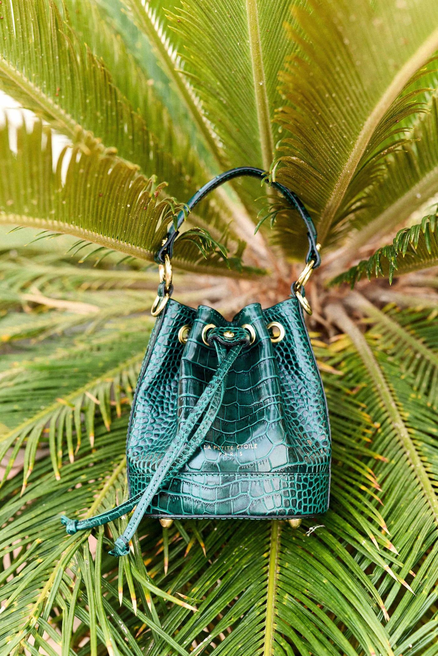 Green crocodile-effect leather bag - Aimmy