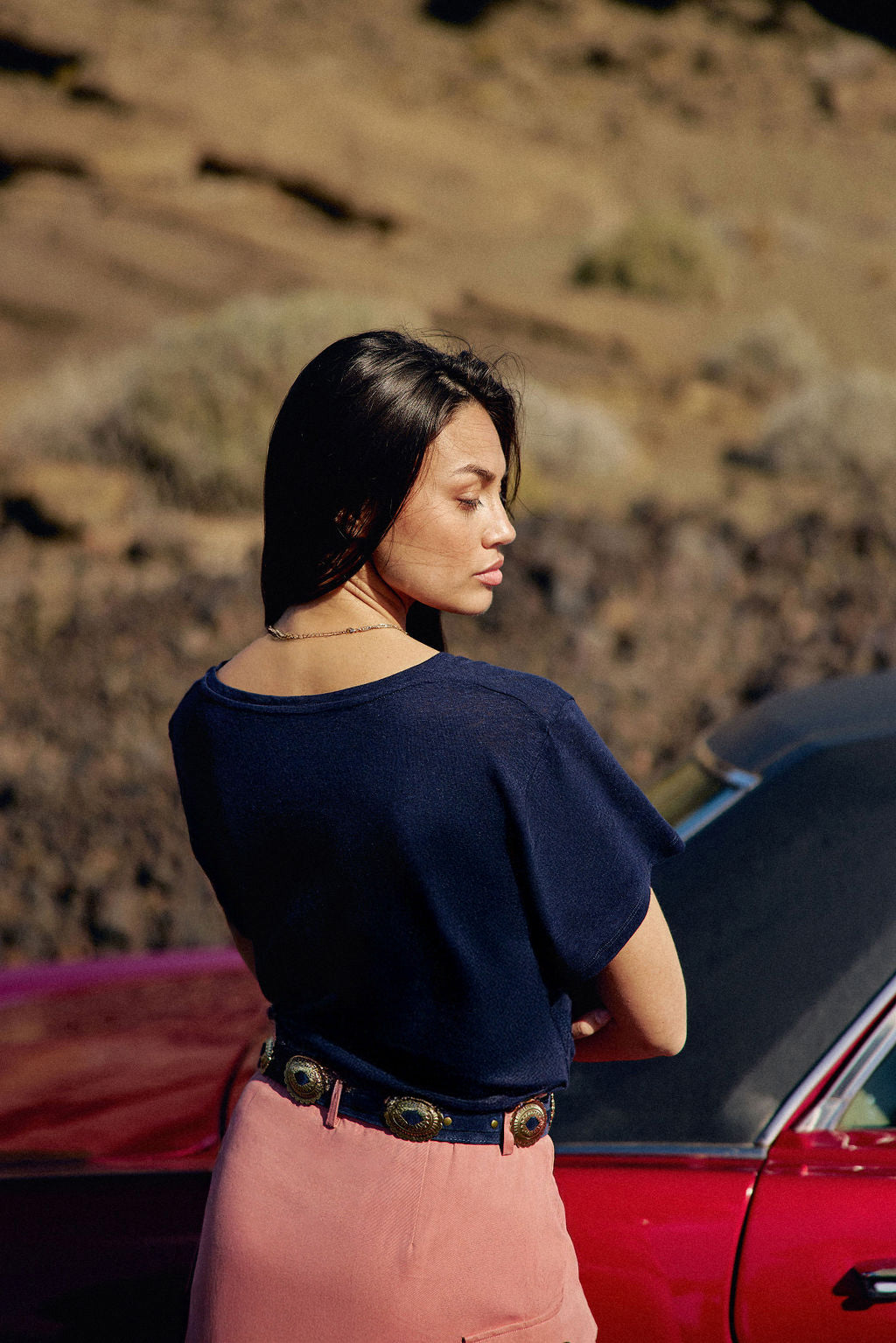 Navy leather belt - Alicia