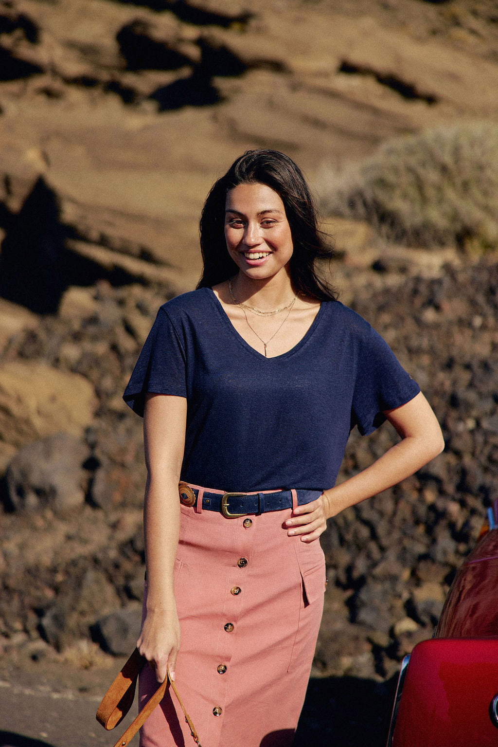 Navy leather belt - Alicia