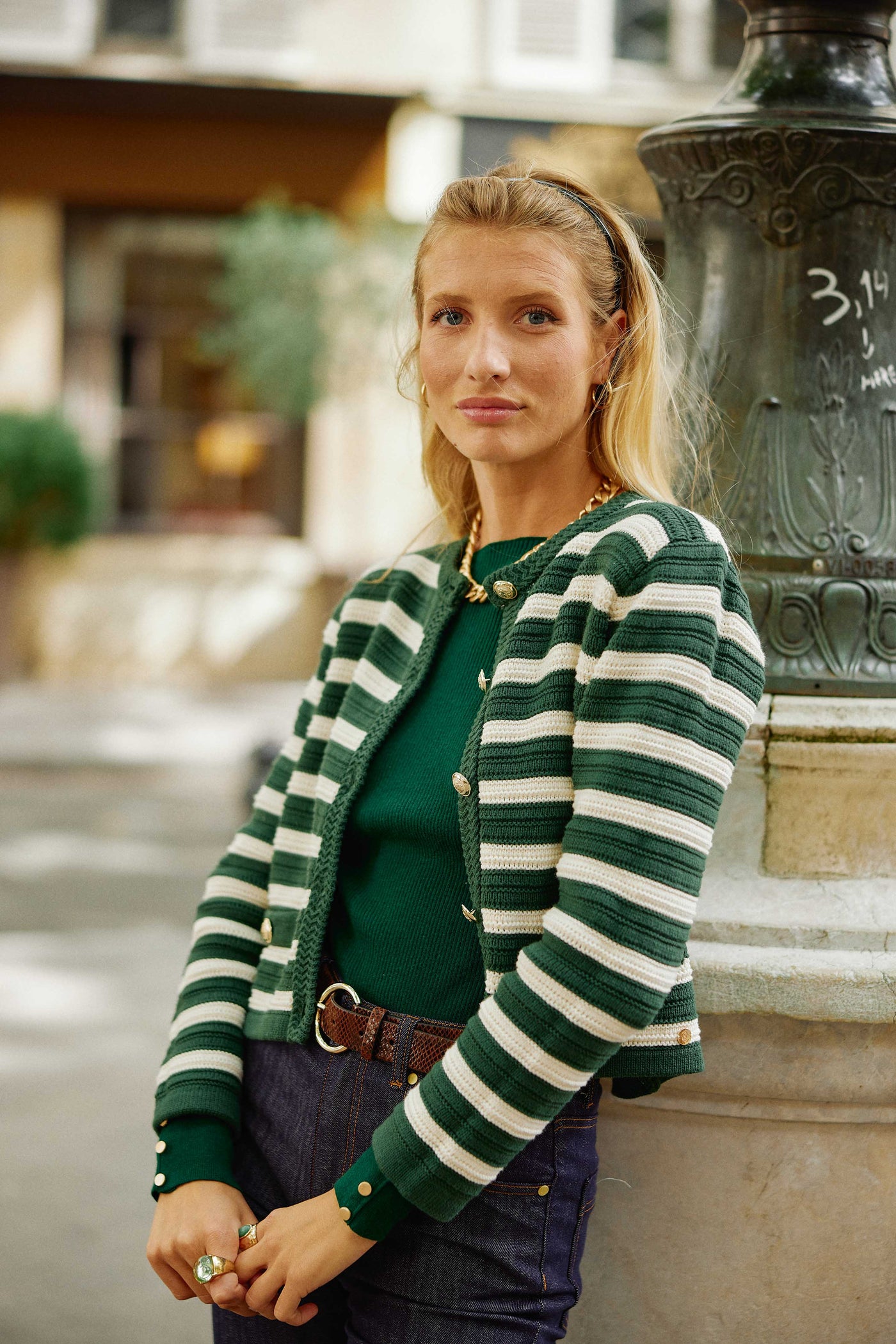 Gilet Anzone - Vert/ecru