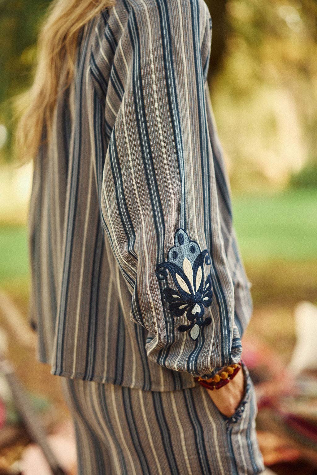 Blue striped V-neck blouse - Bahati
