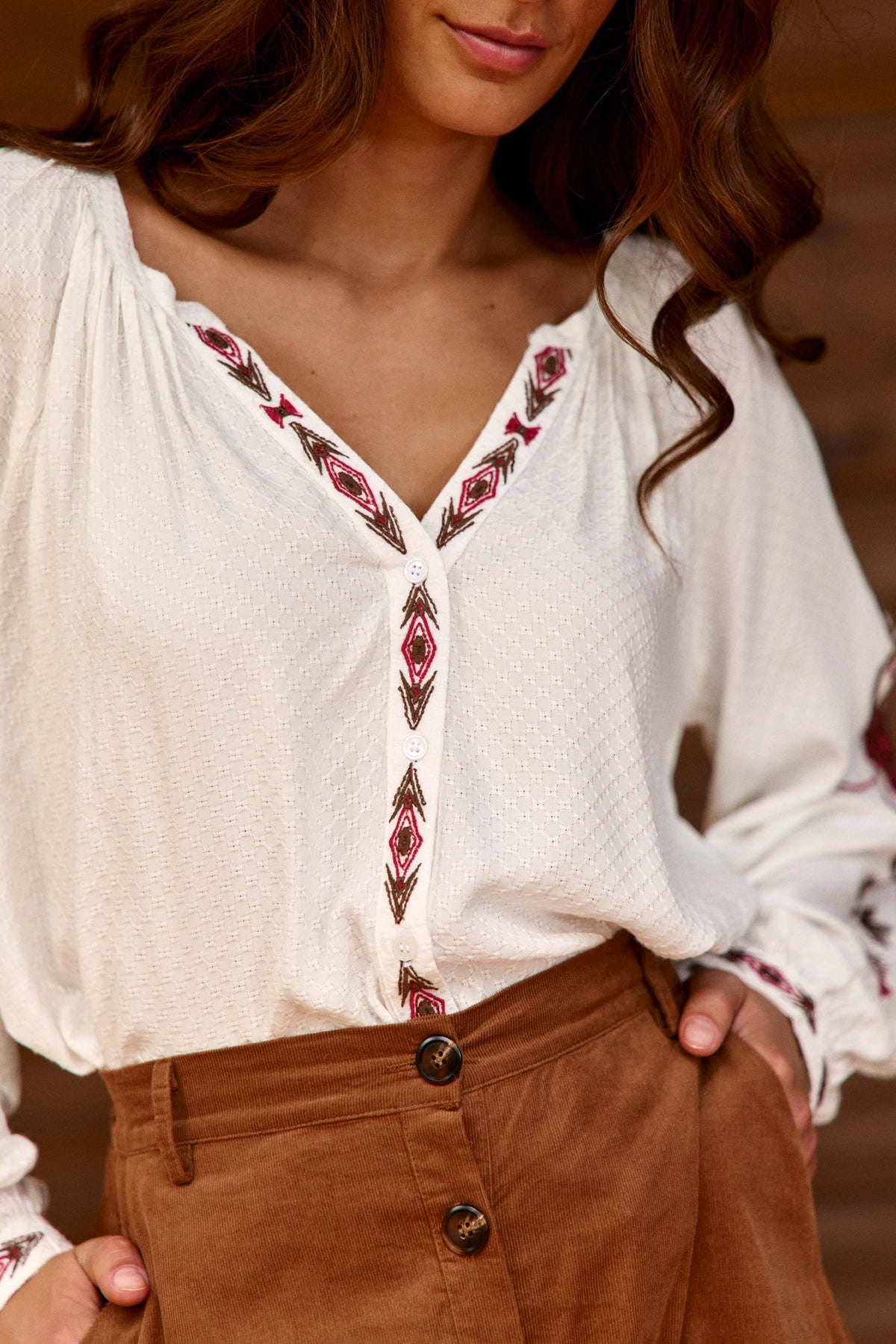 Barly - Bestickte Bluse