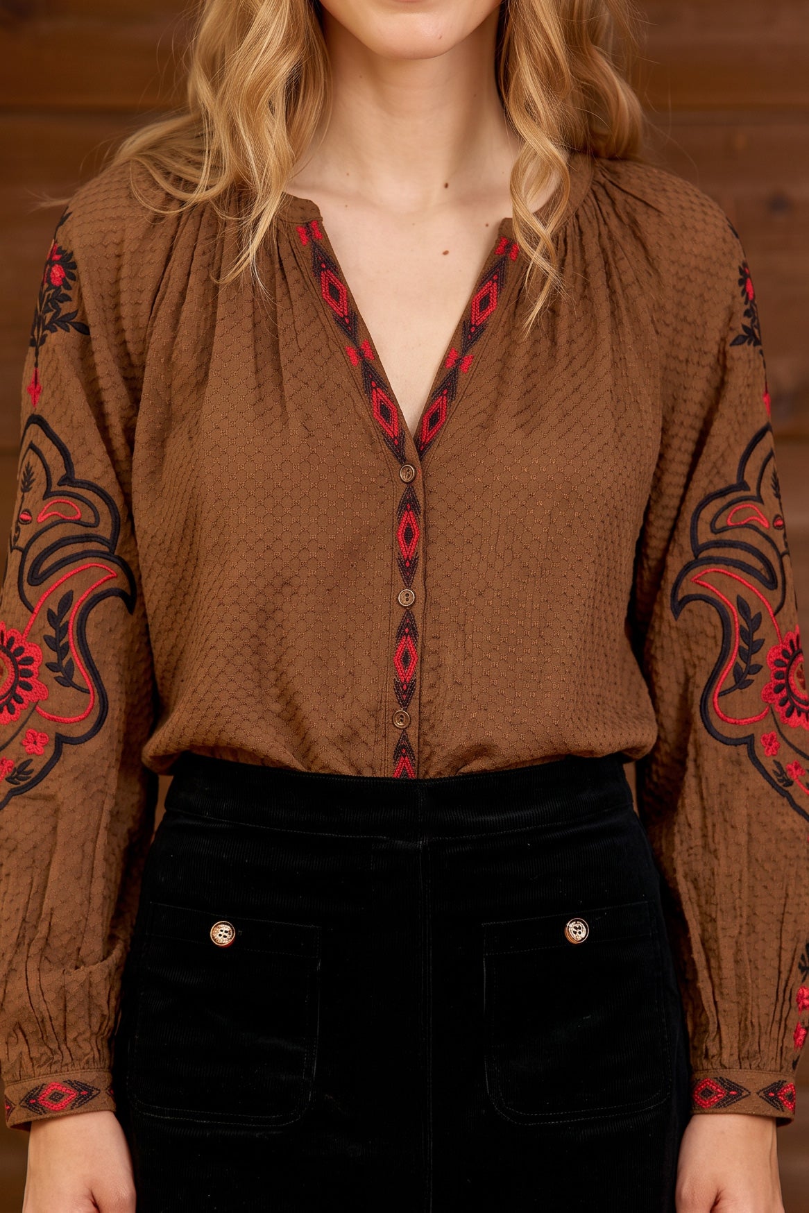 Barly - Bestickte Bluse