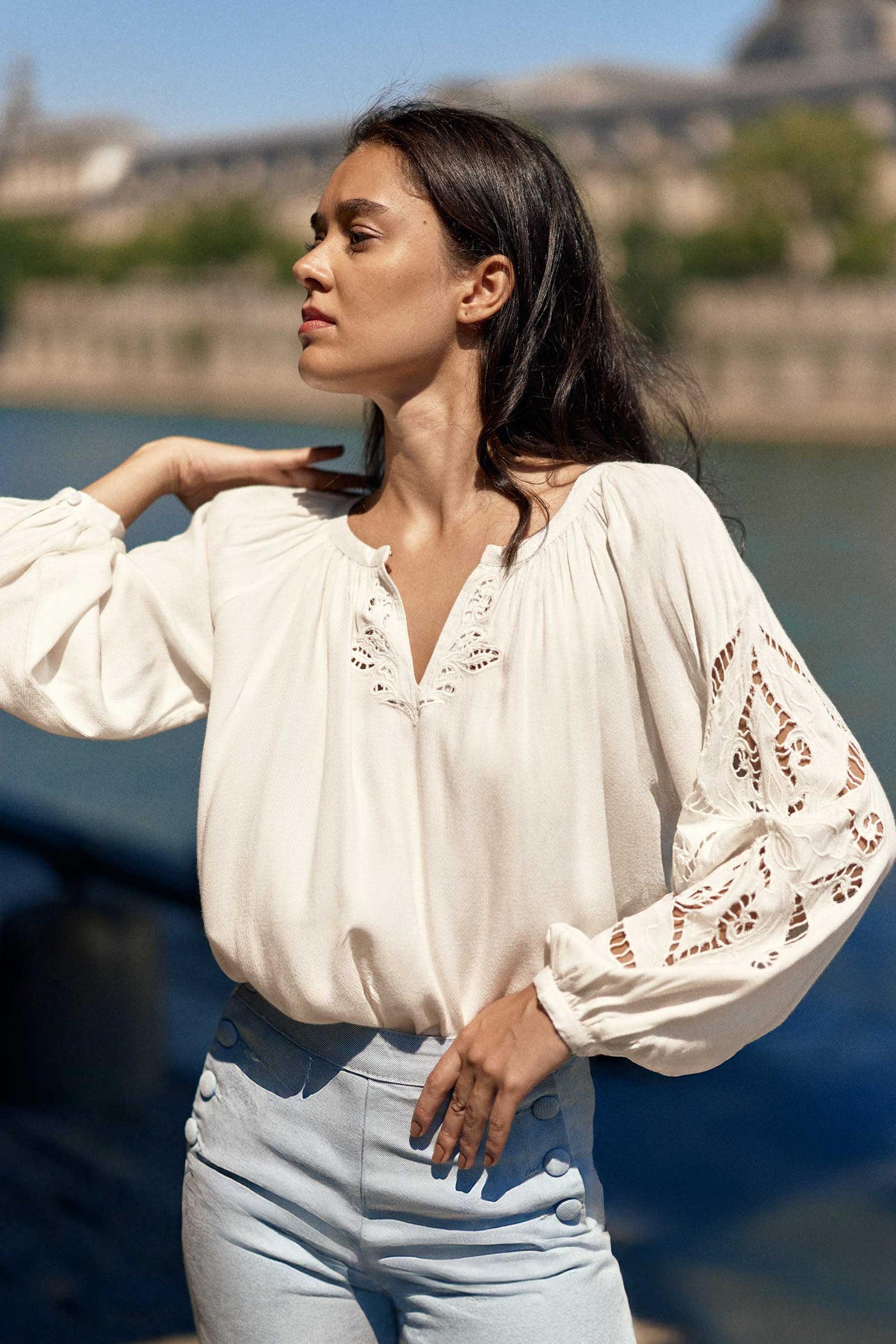Blouse ample brodée écru - Bary