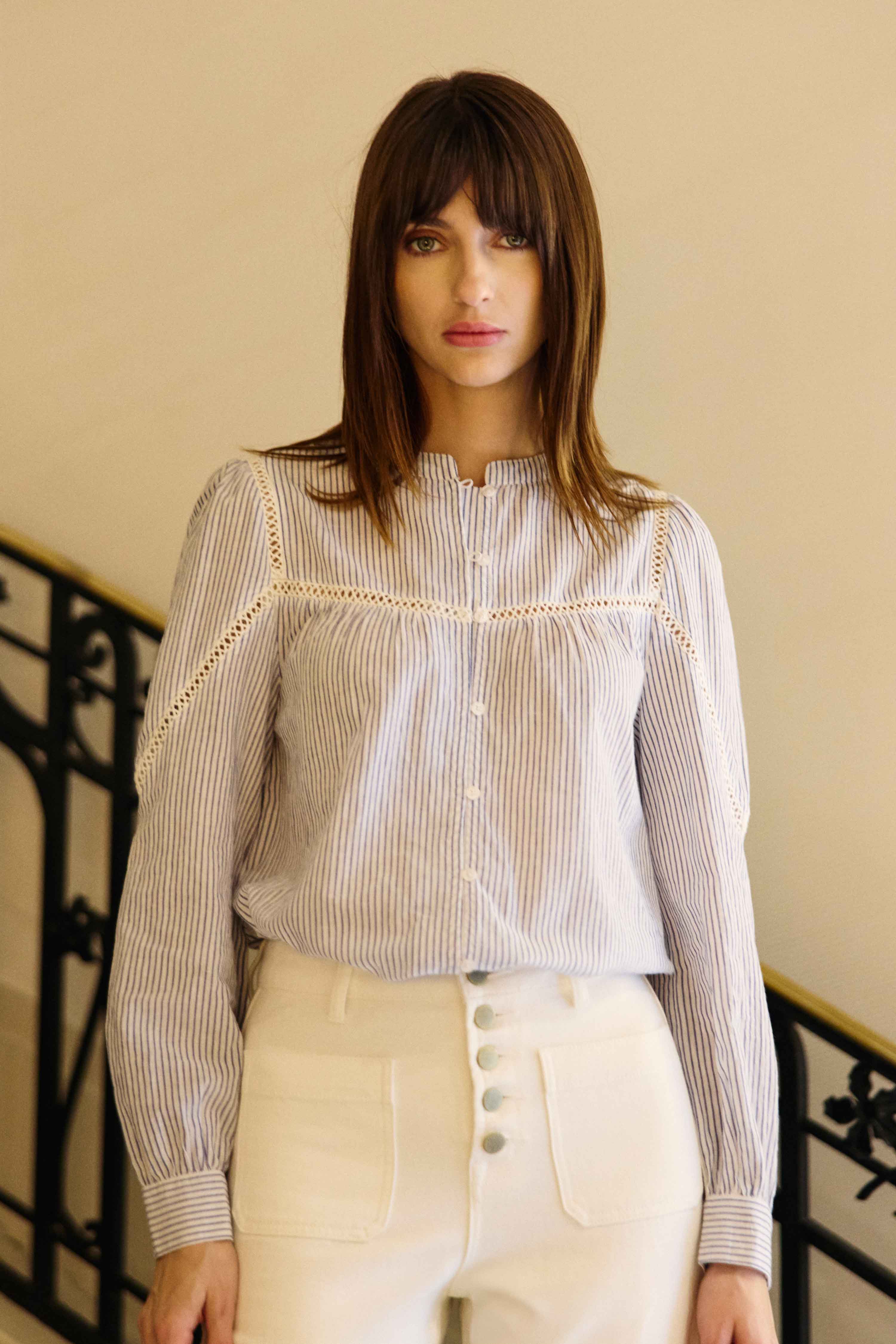 Straight ecru/blue blouse - Bayen