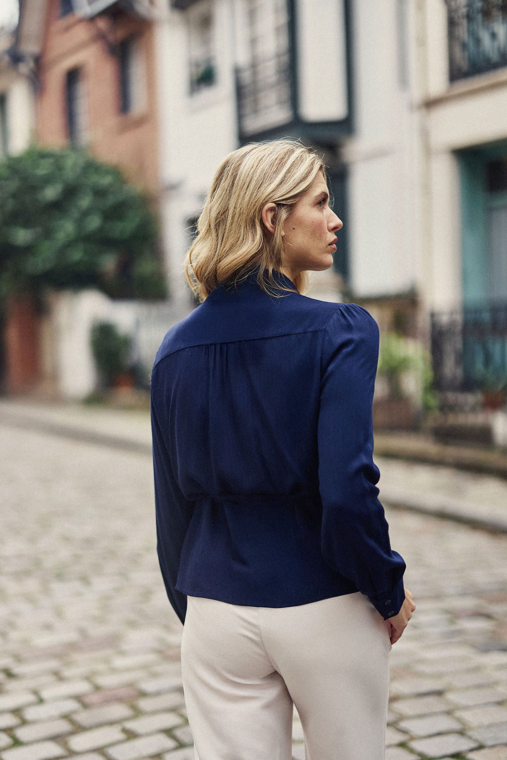 Navy wrap blouse - Bea
