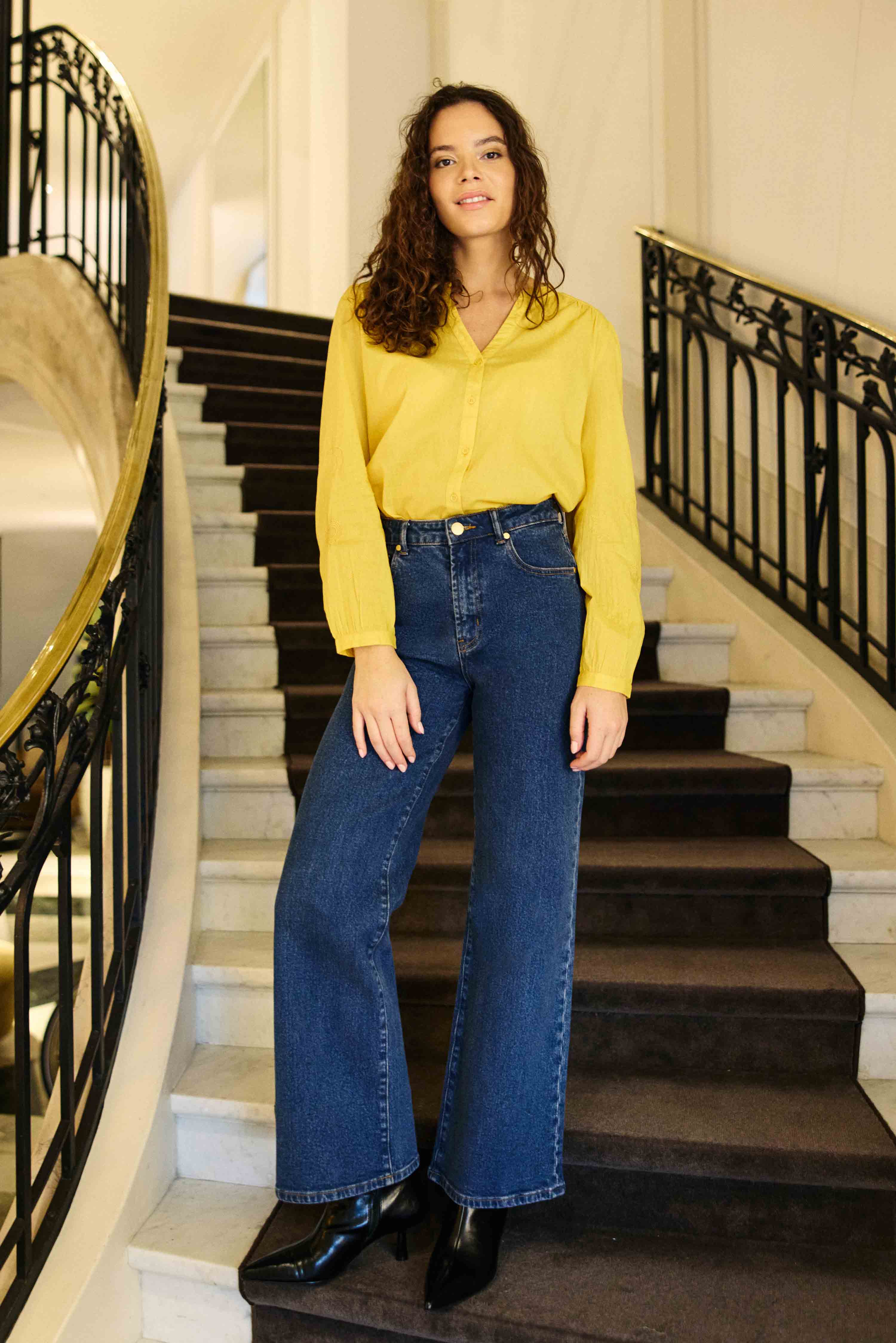 Blouse brodée ocre - Belyne