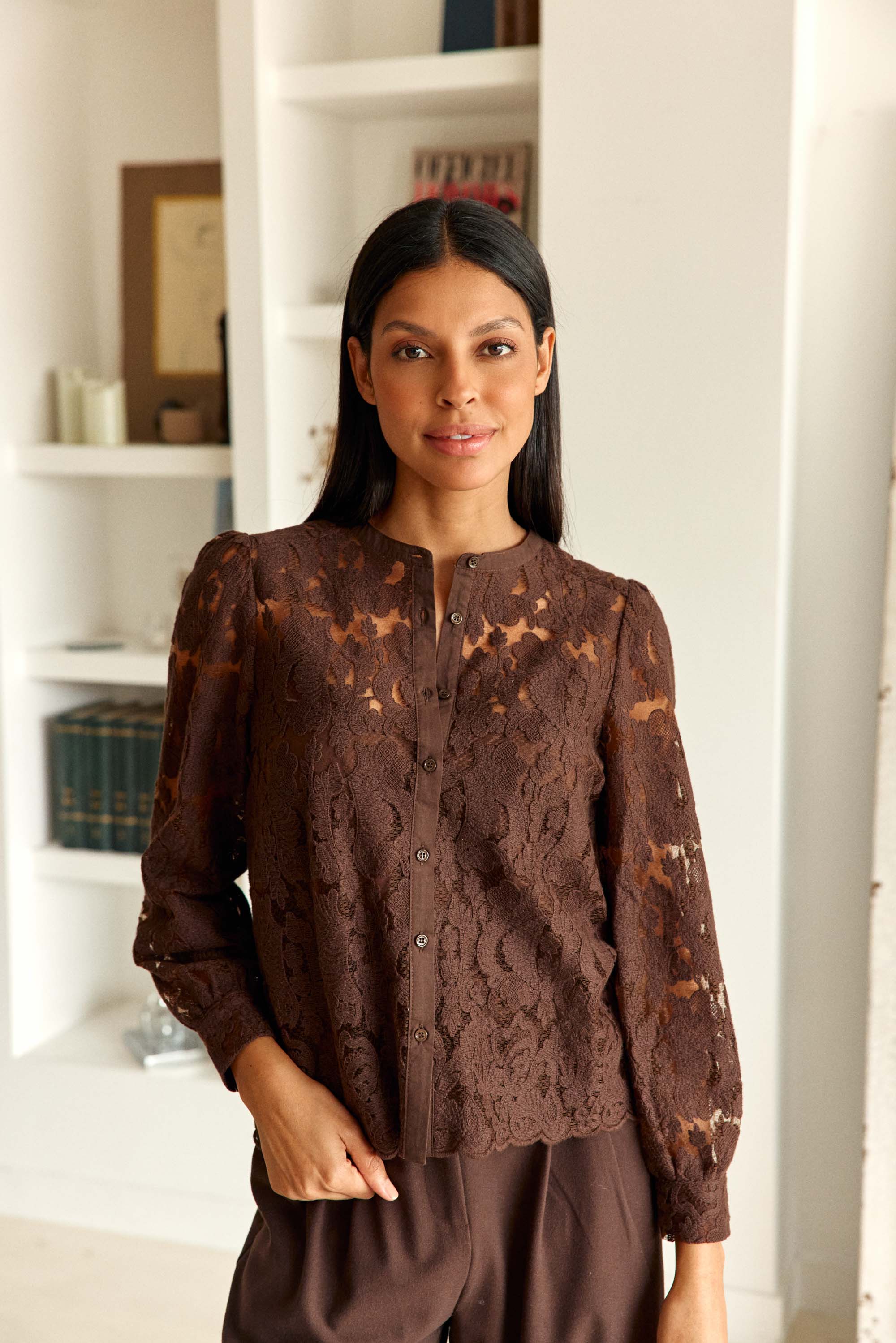 Chemisier Femme Bohème à Manches Longues - Col En V, Motif Cerf/Ours/Lapin/Arbre - Tissu Polyester Léger - Taille S à 2XL - 4