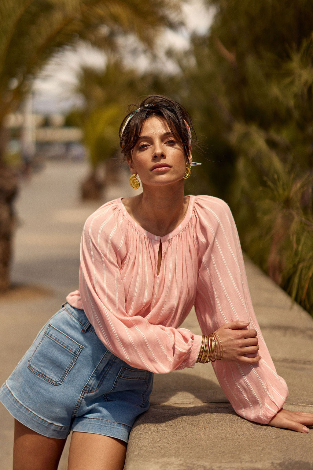 Pink/white striped loose blouse - Bevin