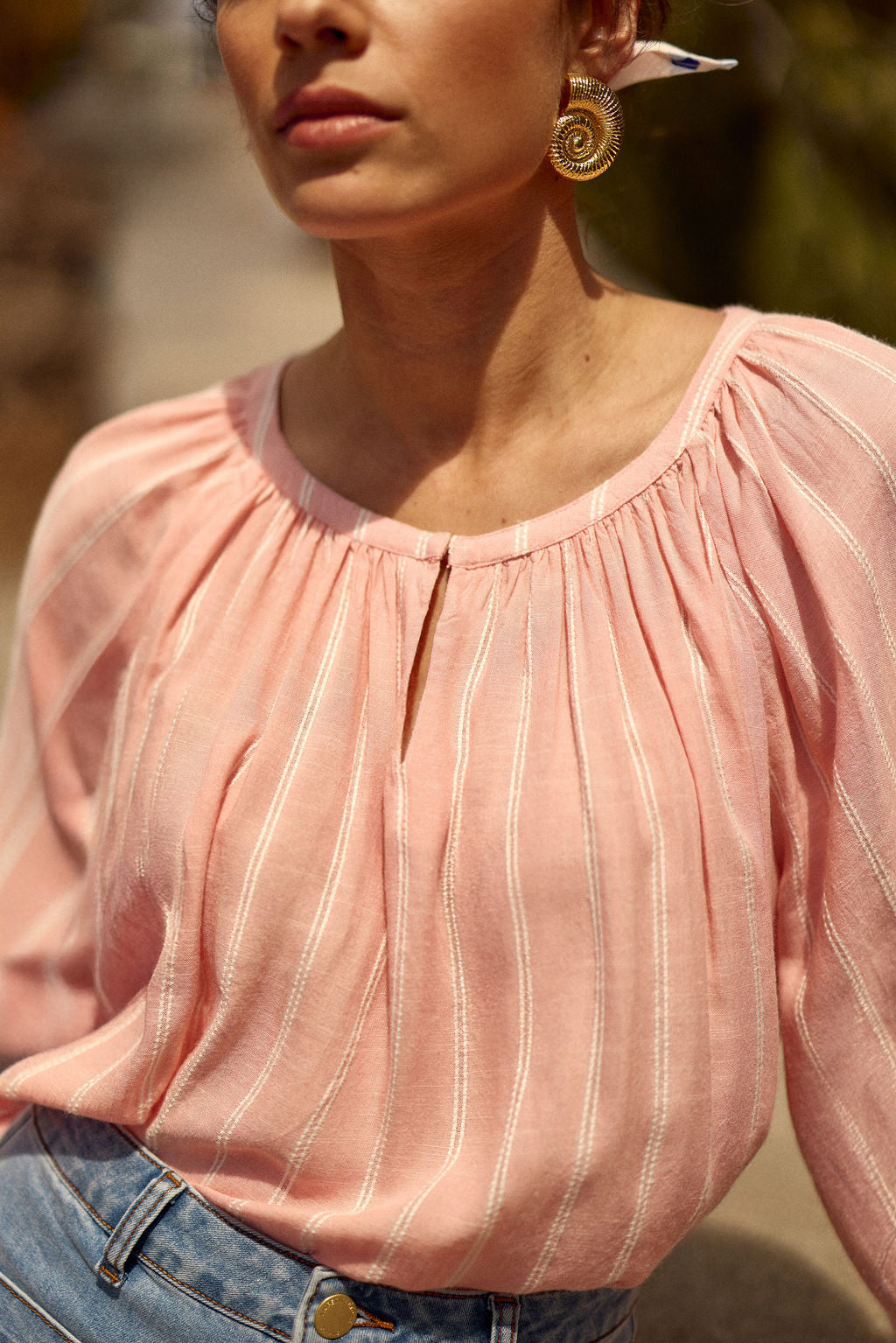 Pink/white striped loose blouse - Bevin