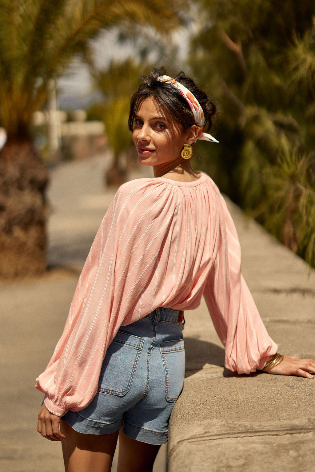 Pink/white striped loose blouse - Bevin