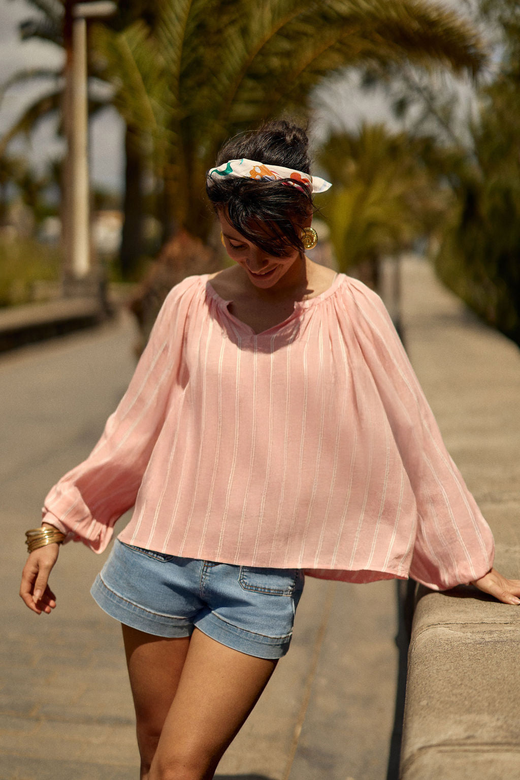 Pink/white striped loose blouse - Bevin