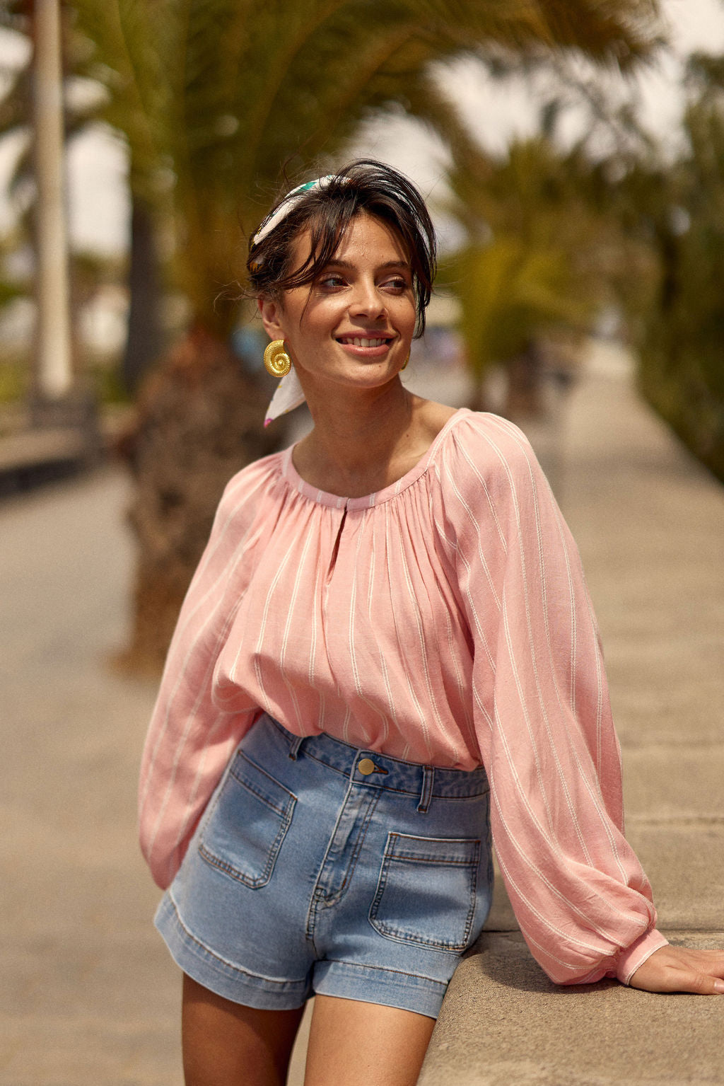 Pink/white striped loose blouse - Bevin