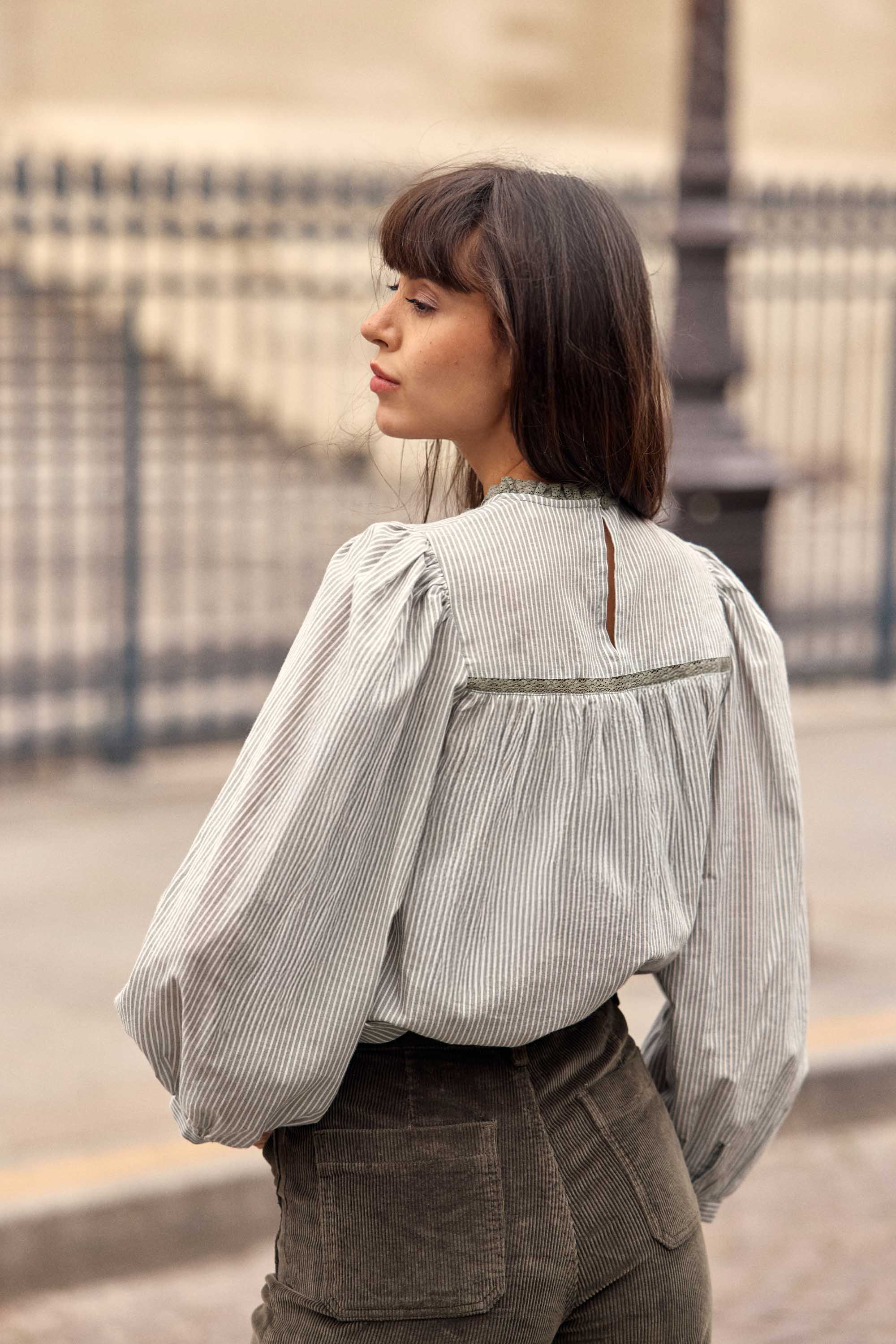 Blouse Birtin - Vert/Ecru