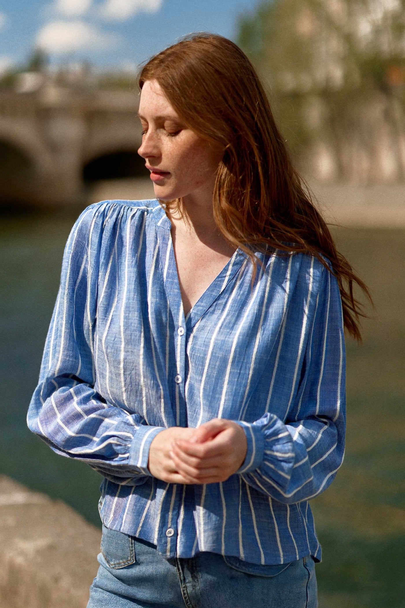 Blouse à rayures bleu/blanc - Blue
