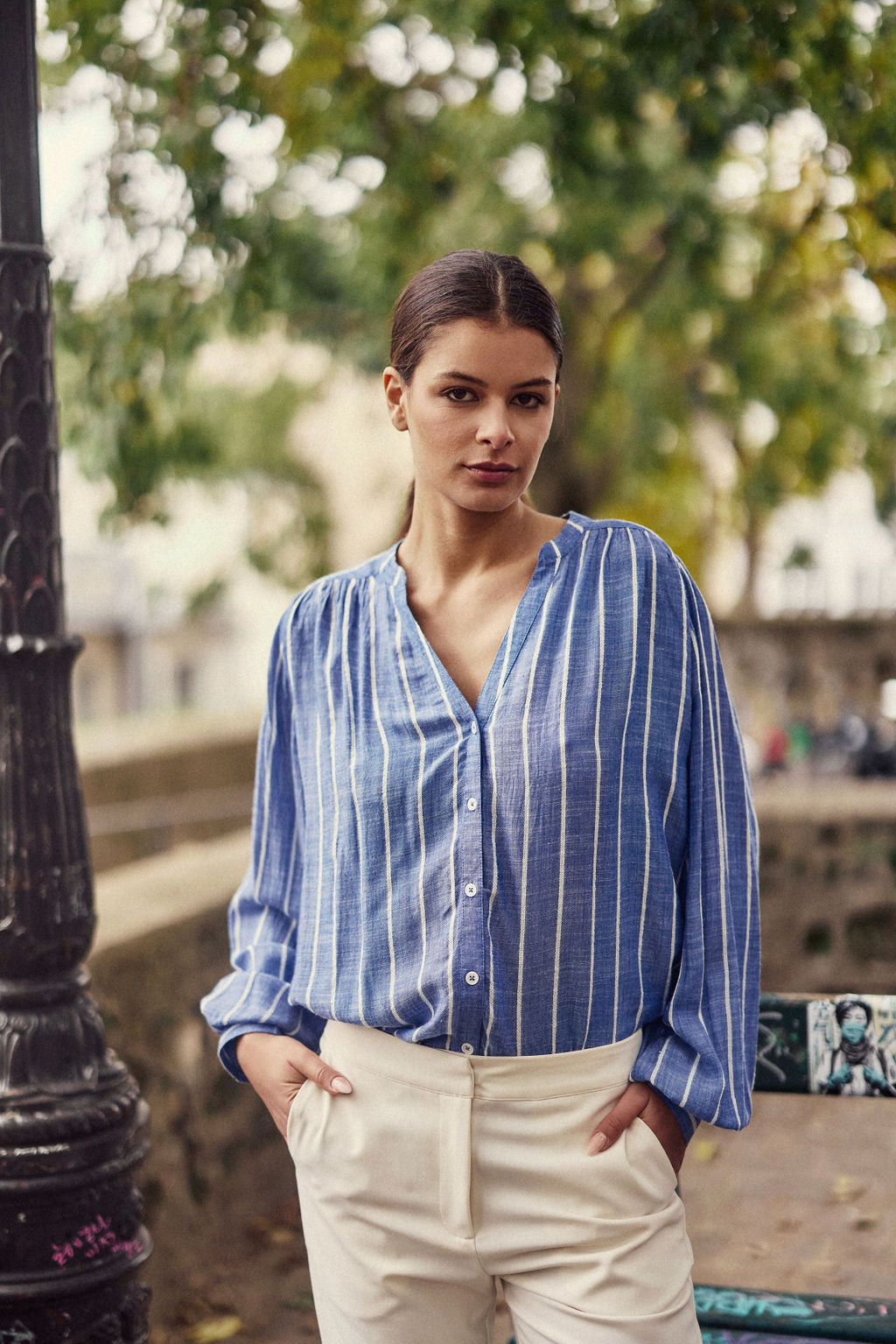 Blue striped blouse- Blue/White