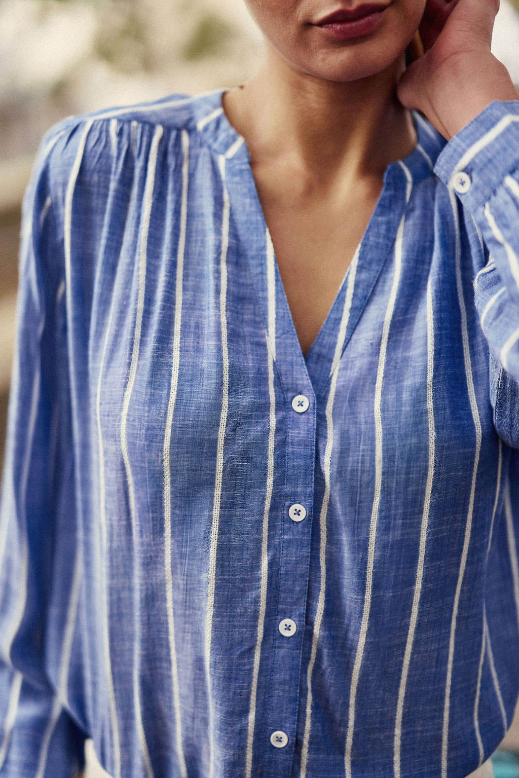Blue striped blouse- Blue/White