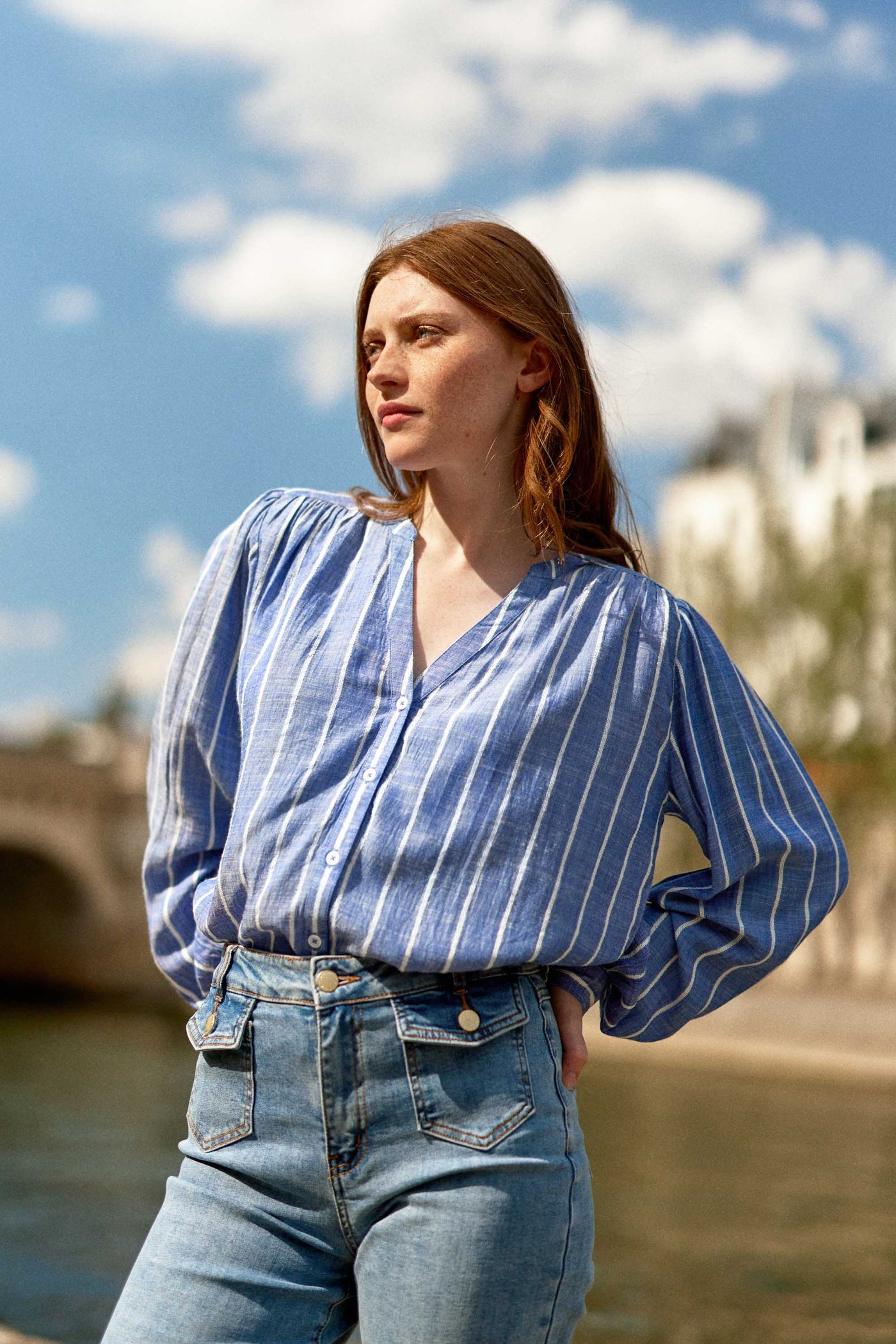 Blouse à rayures bleu/blanc - Blue
