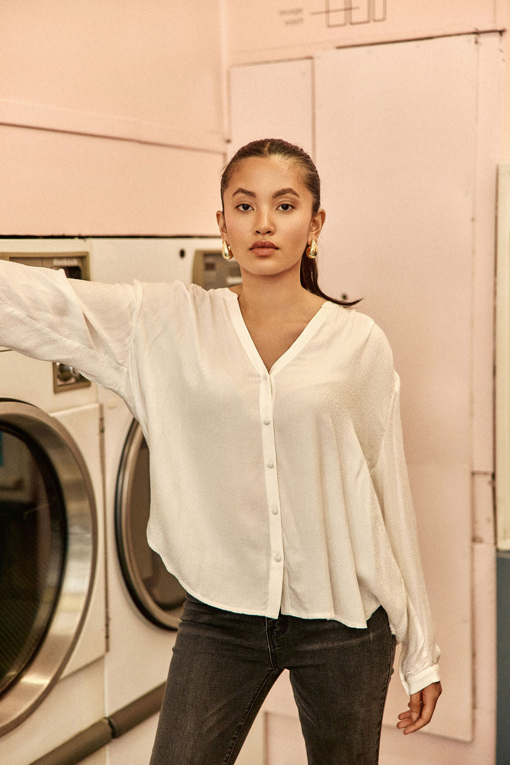 White V-neck blouse - Bolia