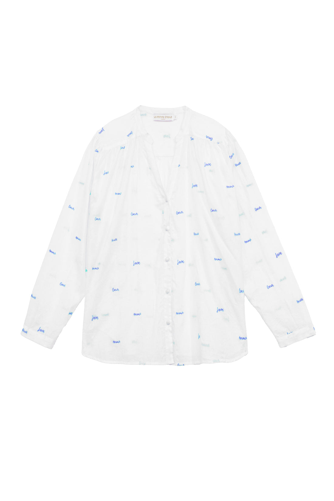 Loose-fitting ecru/blue blouse - Bolia
