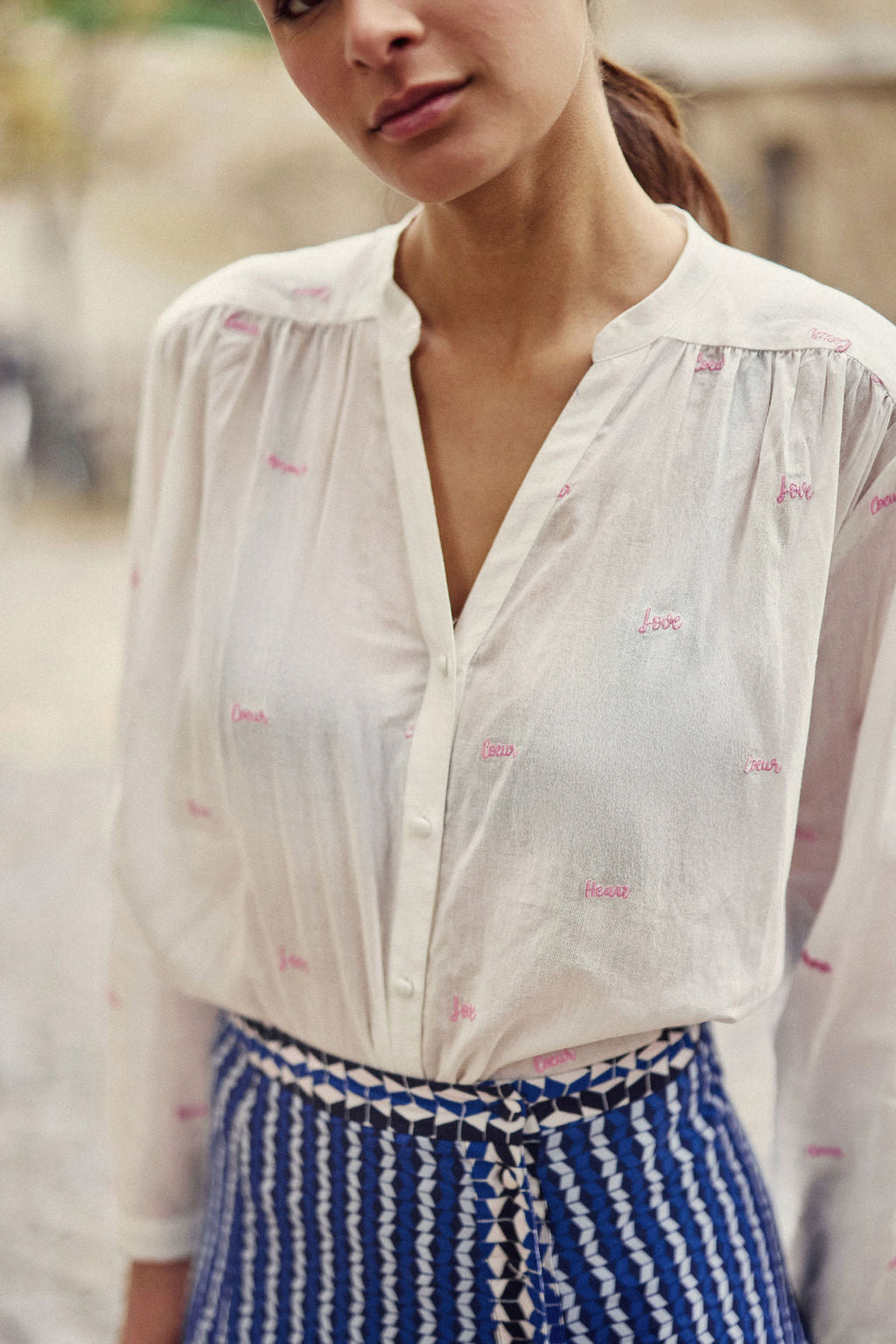 Blouse ample écru/rose - Bolia