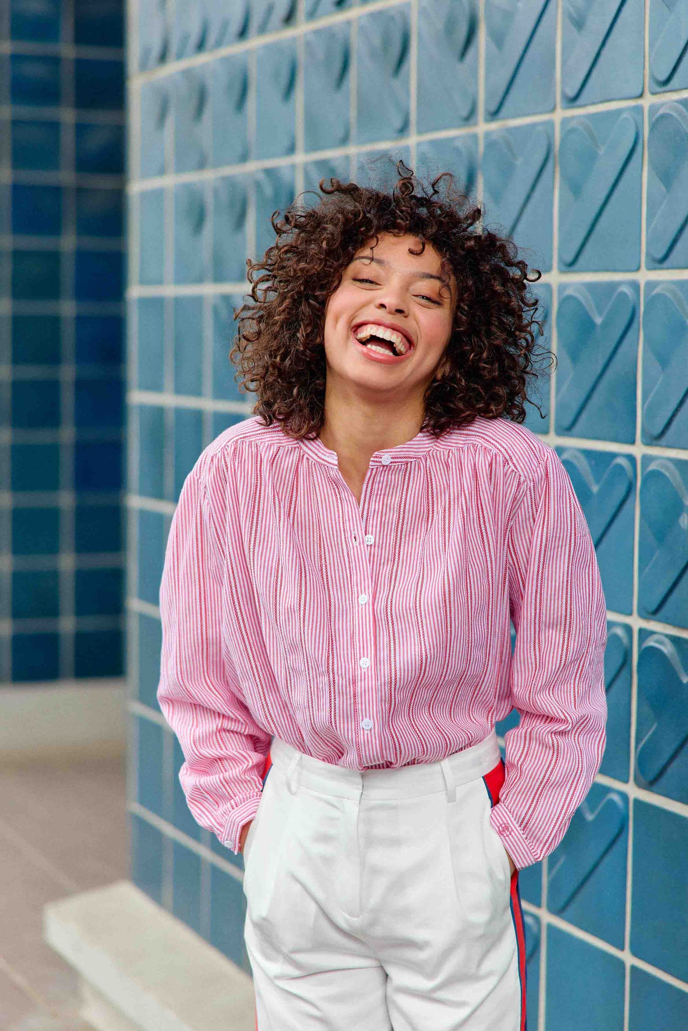 Blouse à rayures écru/rouge - Bolia
