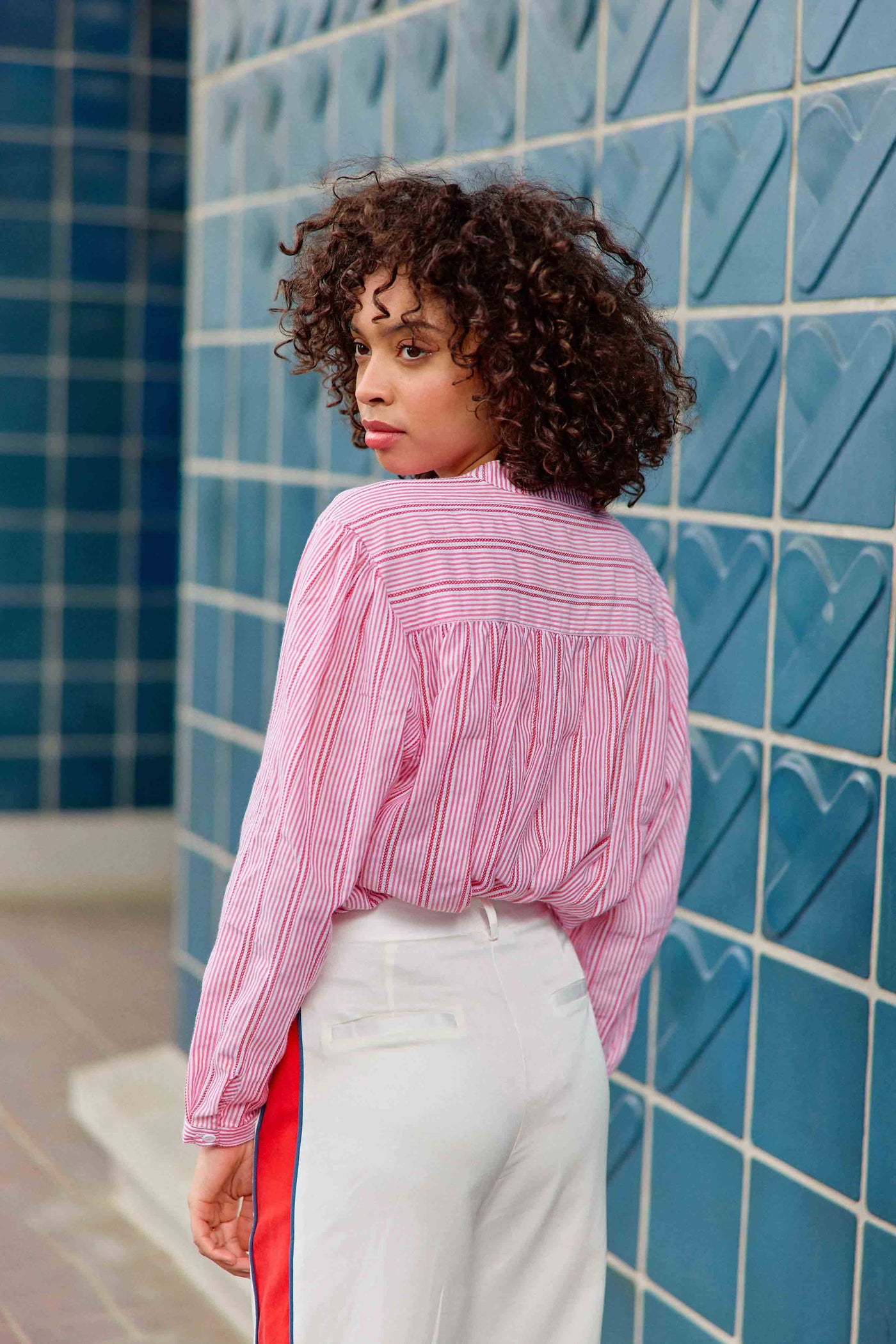 Blouse à rayures écru/rouge - Bolia