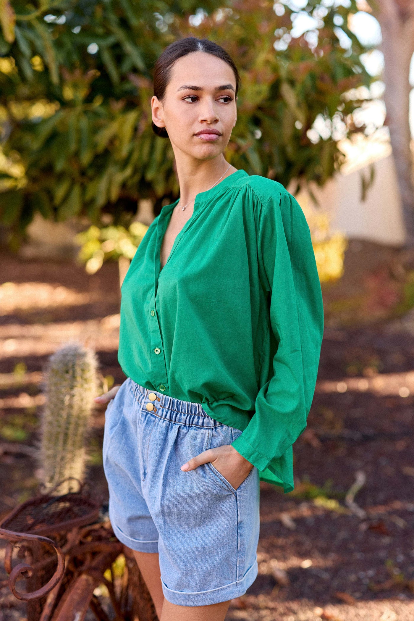 Blouse col V vert - Bolia