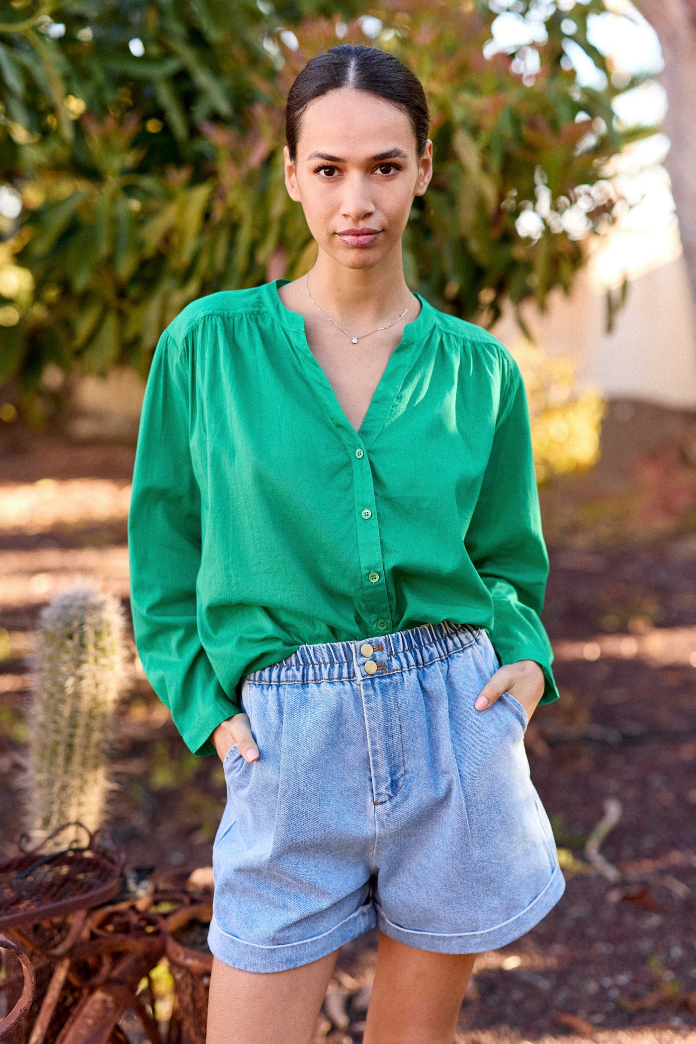 Blouse col V vert - Bolia